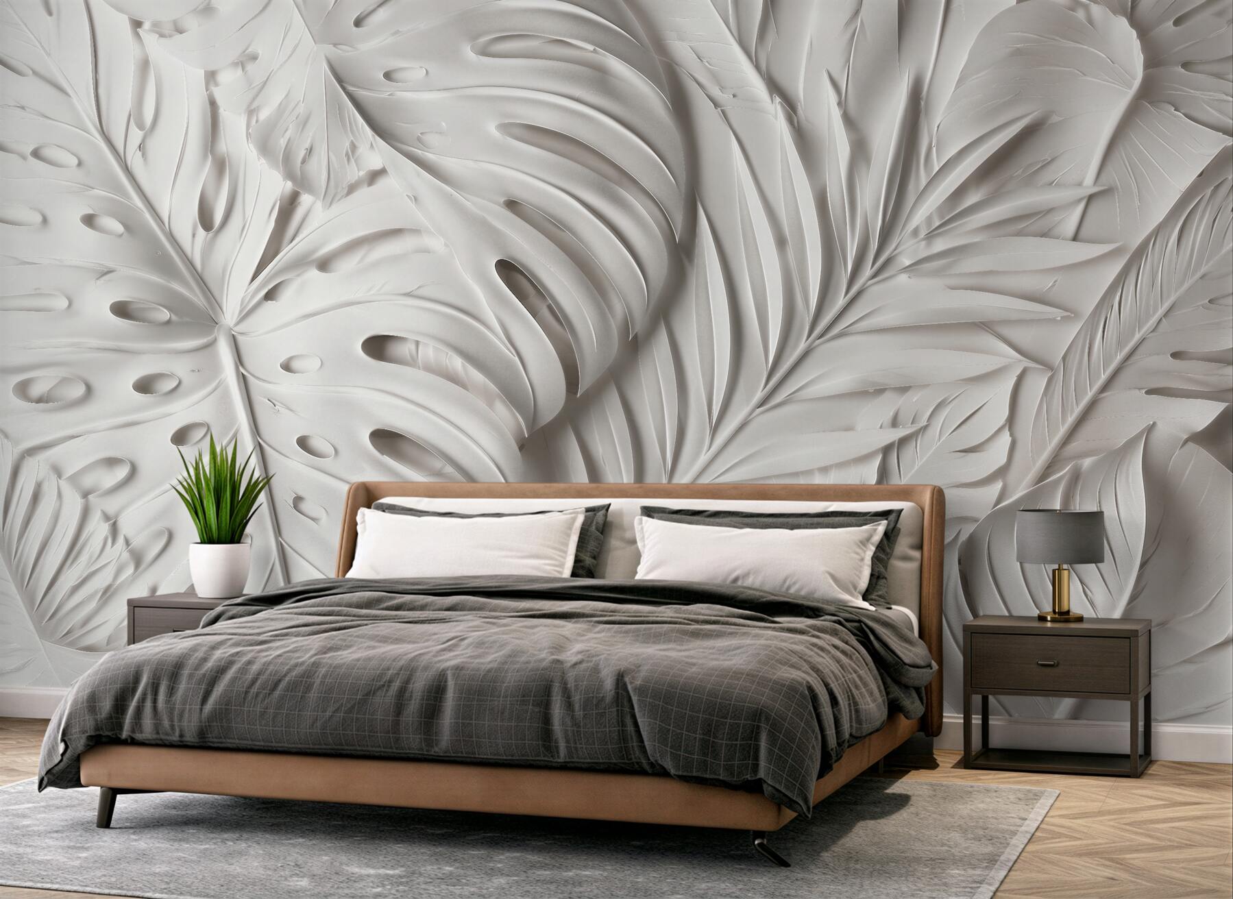 Fototapeten Weiße Blätter in elegantem Relief