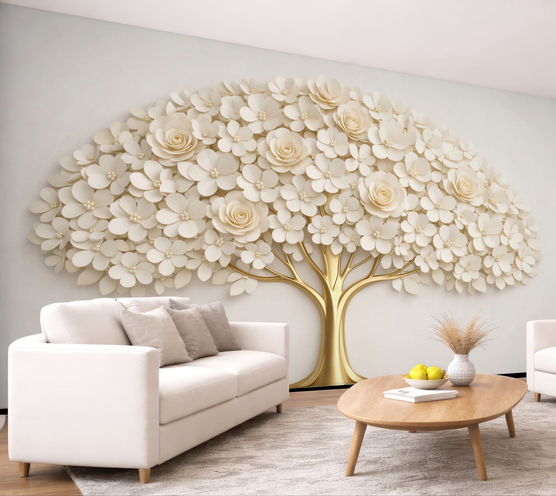 Fototapeten Goldener Baum rosiger Eleganz