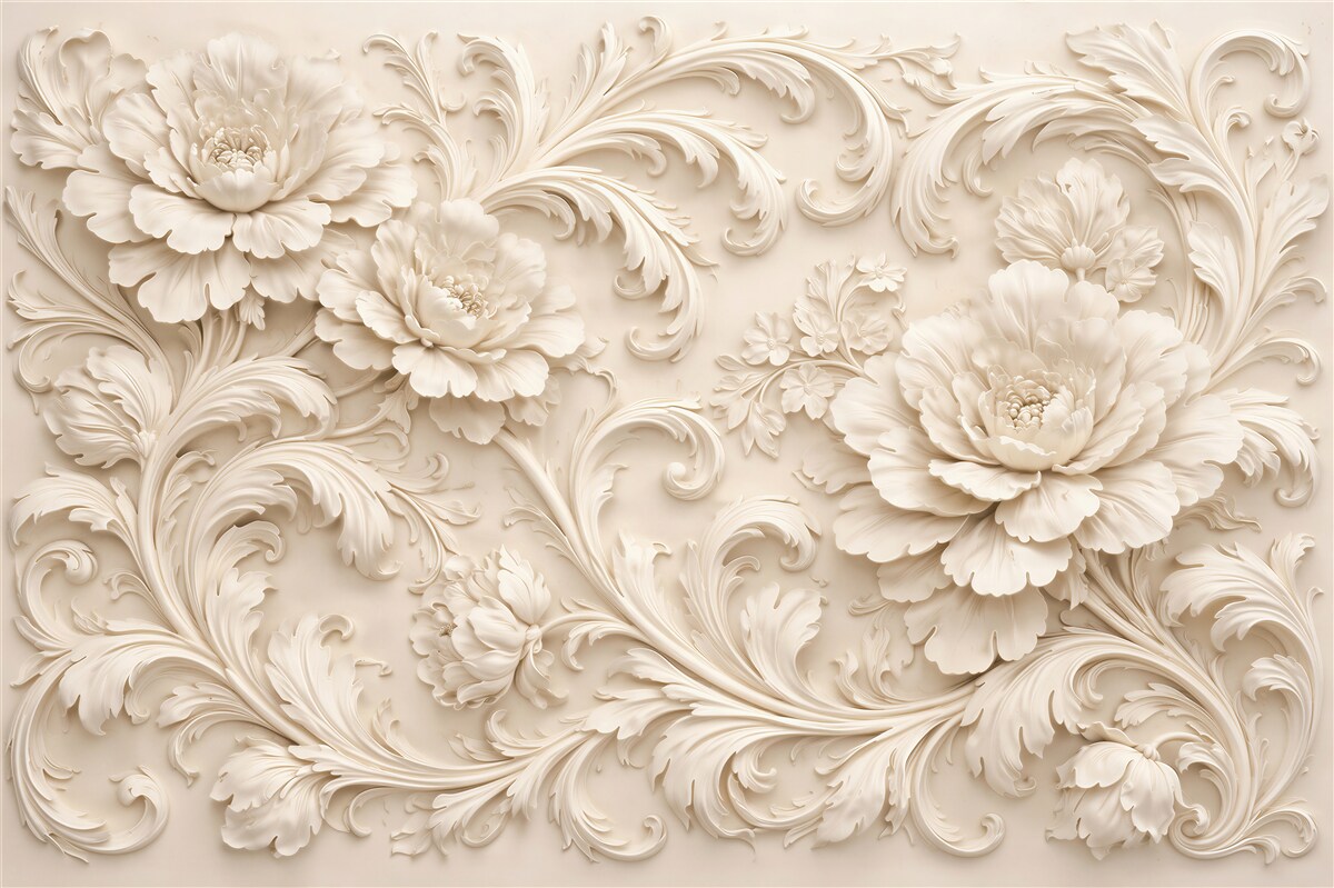 Fototapeten Cremige Pfingstrosen in 3D-Ornamenten