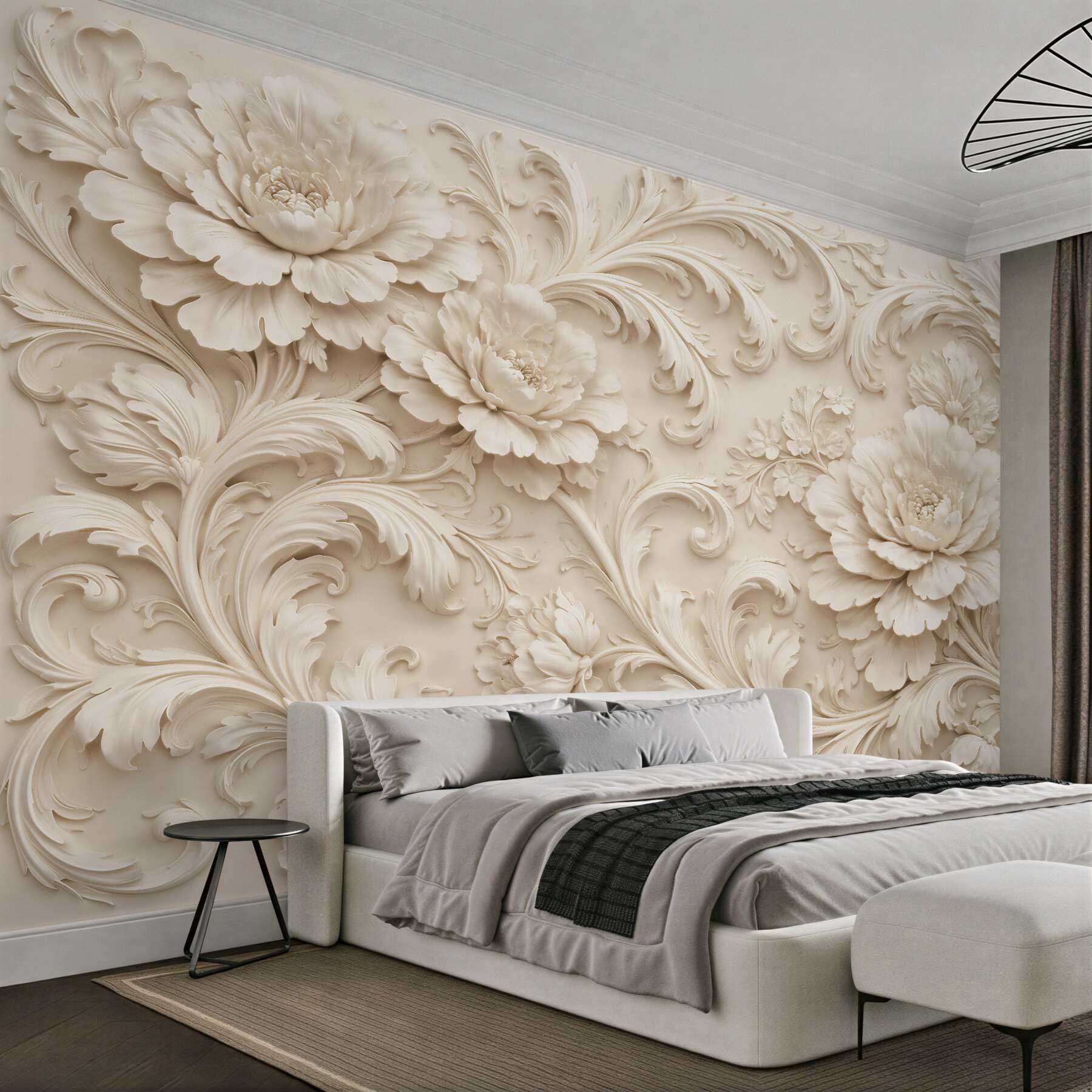 Fototapeten Cremige Pfingstrosen in 3D-Ornamenten