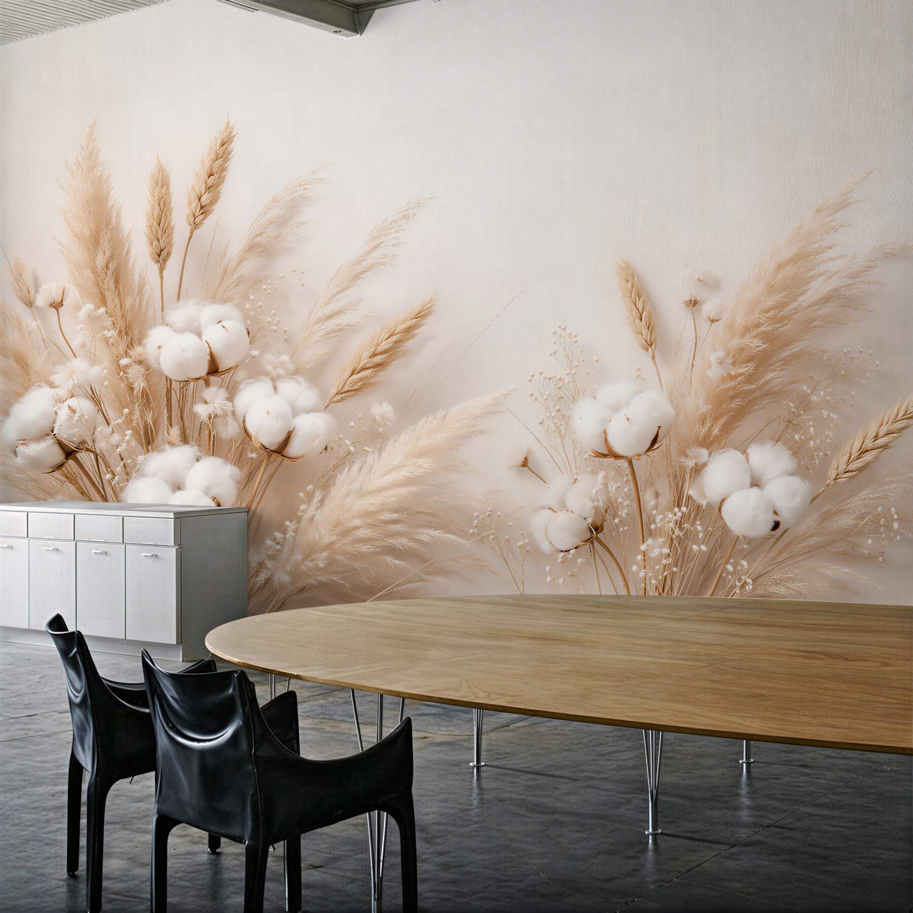 Fototapeten Beige Gräser und baumwollene Zartheit