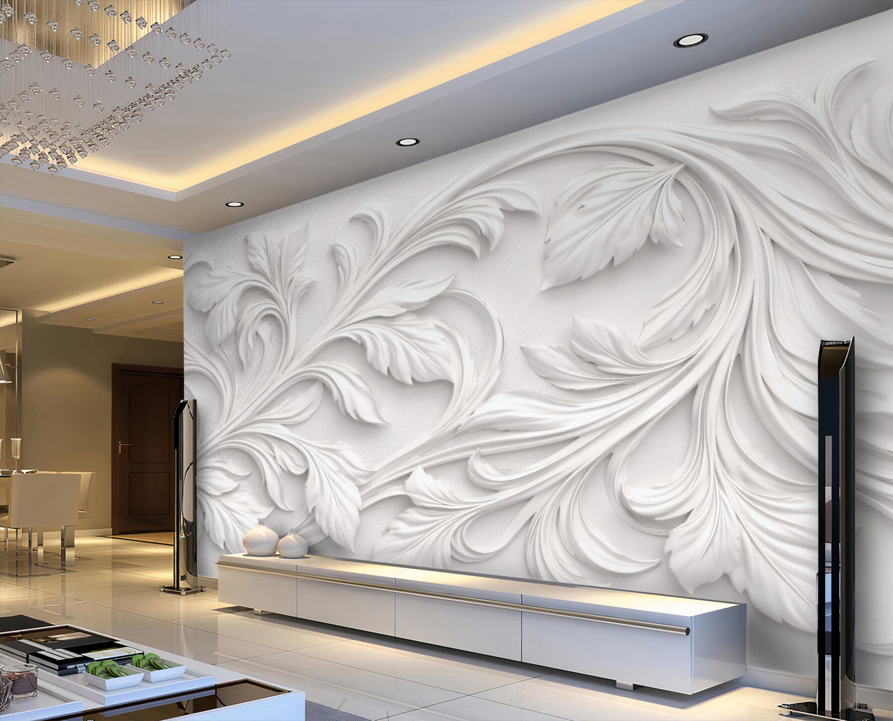 Fototapeten Weiße blättrige Ornamente 3D