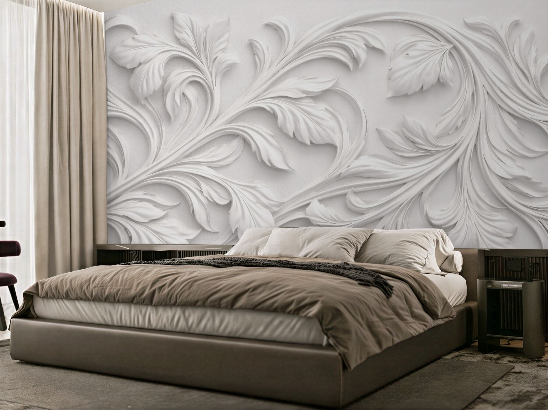 Fototapeten Weiße blättrige Ornamente 3D