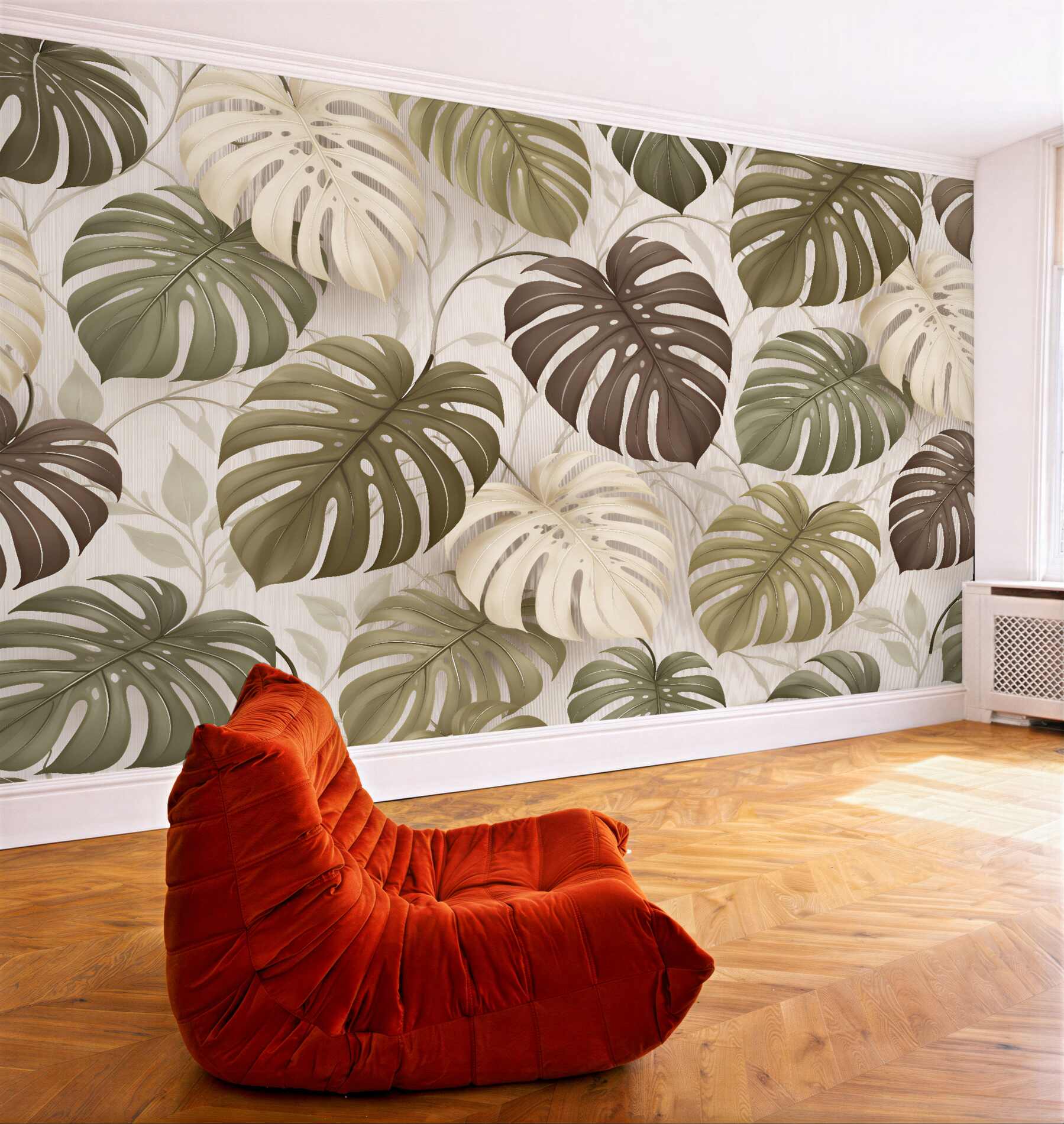 Fototapeten Monstera in beigefarbener Eleganz