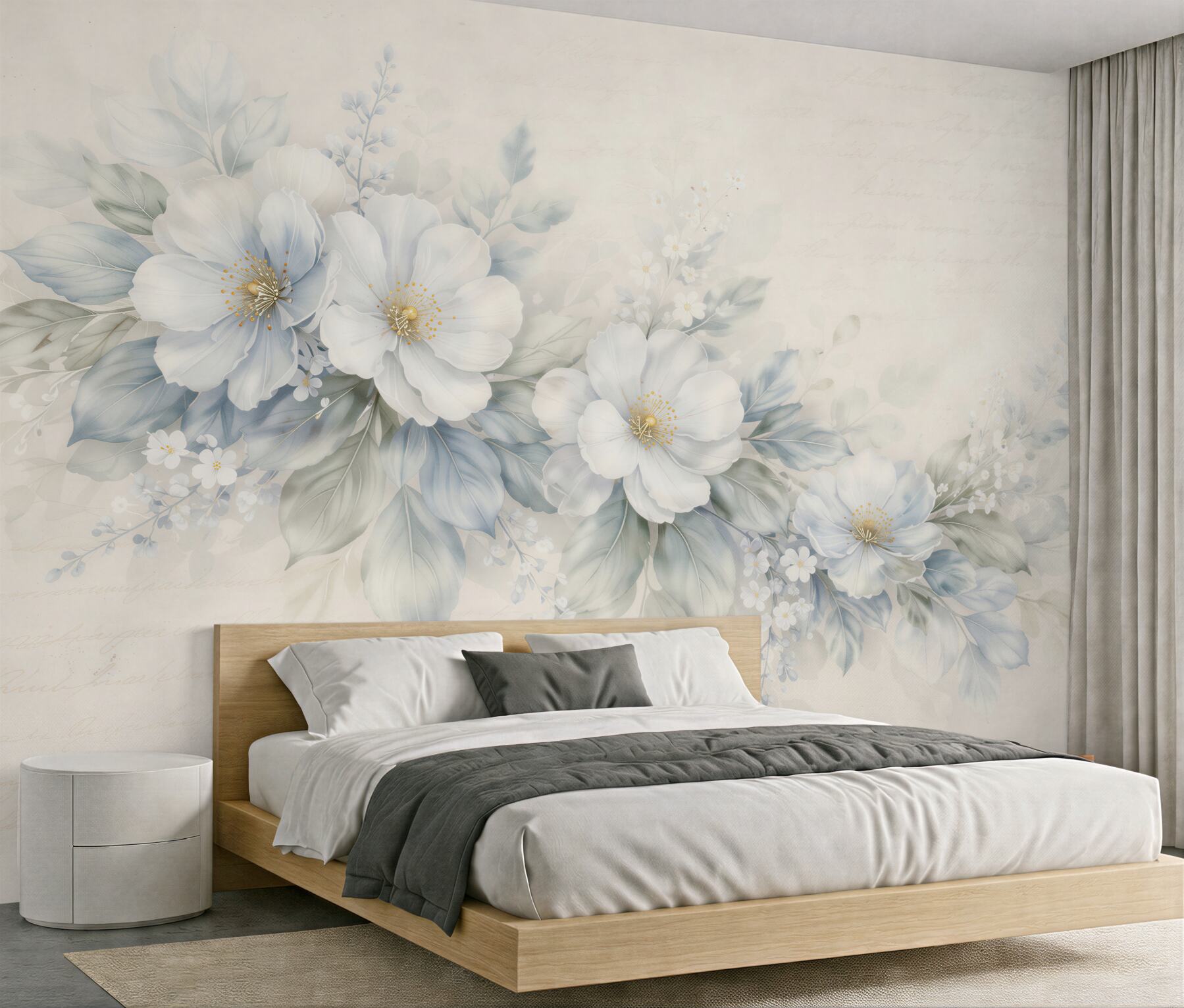 Fototapeten Zarte hellblaue Retro-Blumen