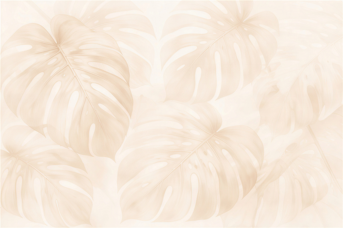 Fototapeten Minimalistische cremefarbene Monstera-Blätter