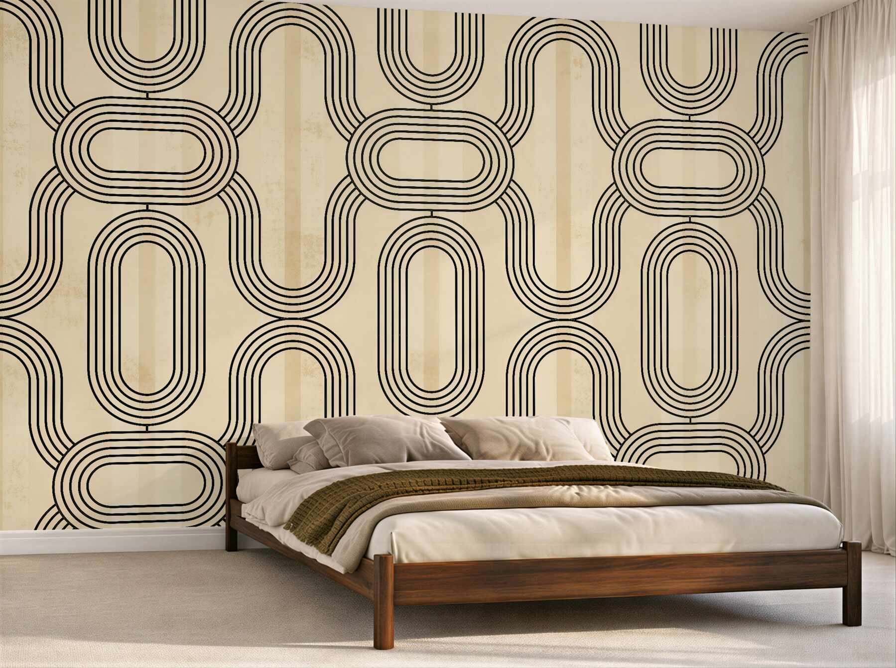 Fototapeten Geometrisches Retro-Muster in Beige