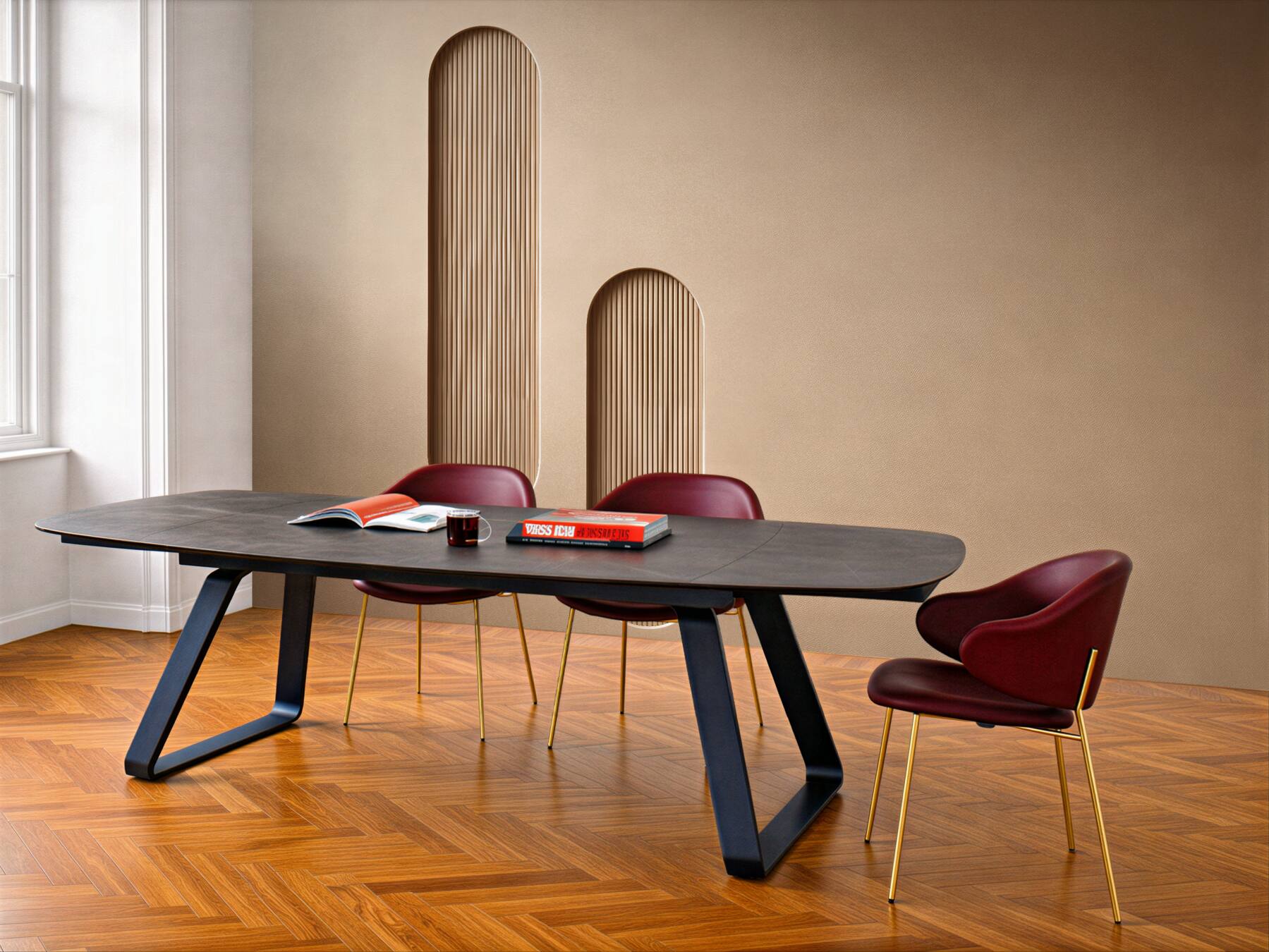 Fototapeten Beige geometrische Nischen 3D