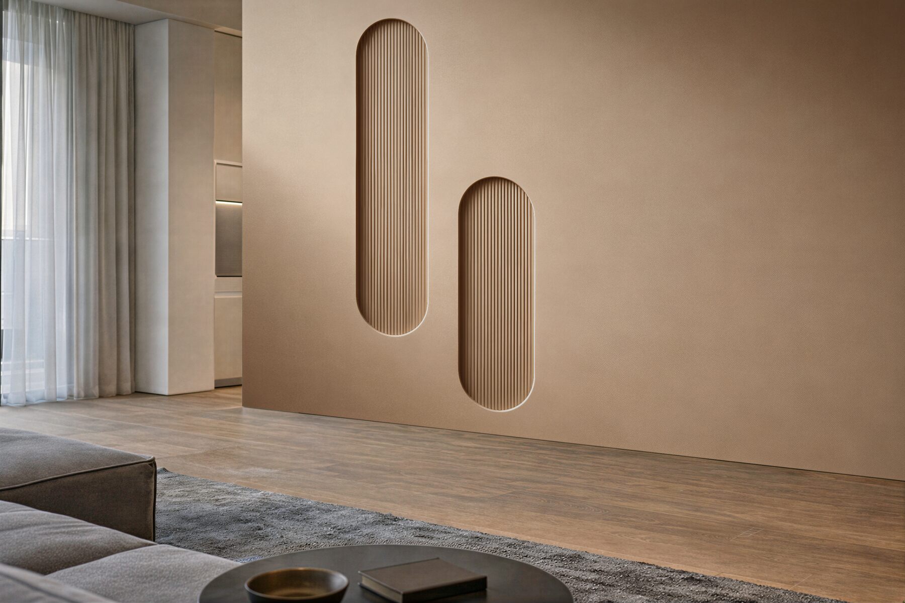 Fototapeten Beige geometrische Nischen 3D