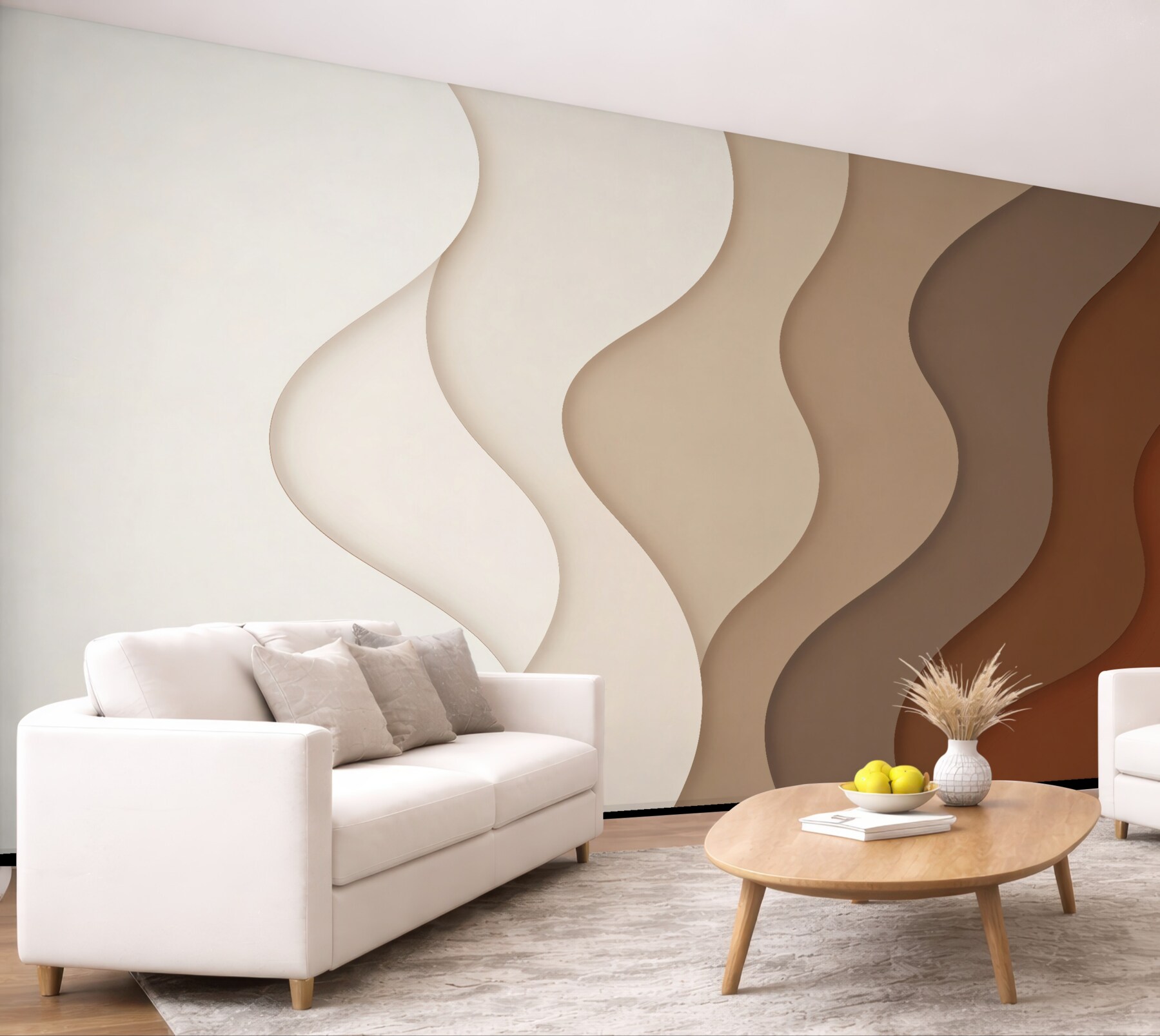Fototapeten Schichtige Wellen in Beige