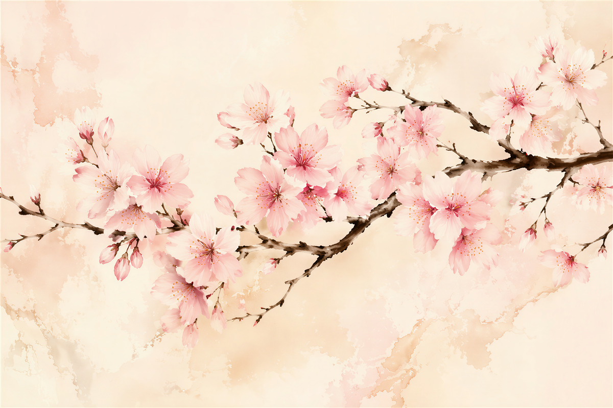 Fototapeten Aquarellblüten der Kirschblüte