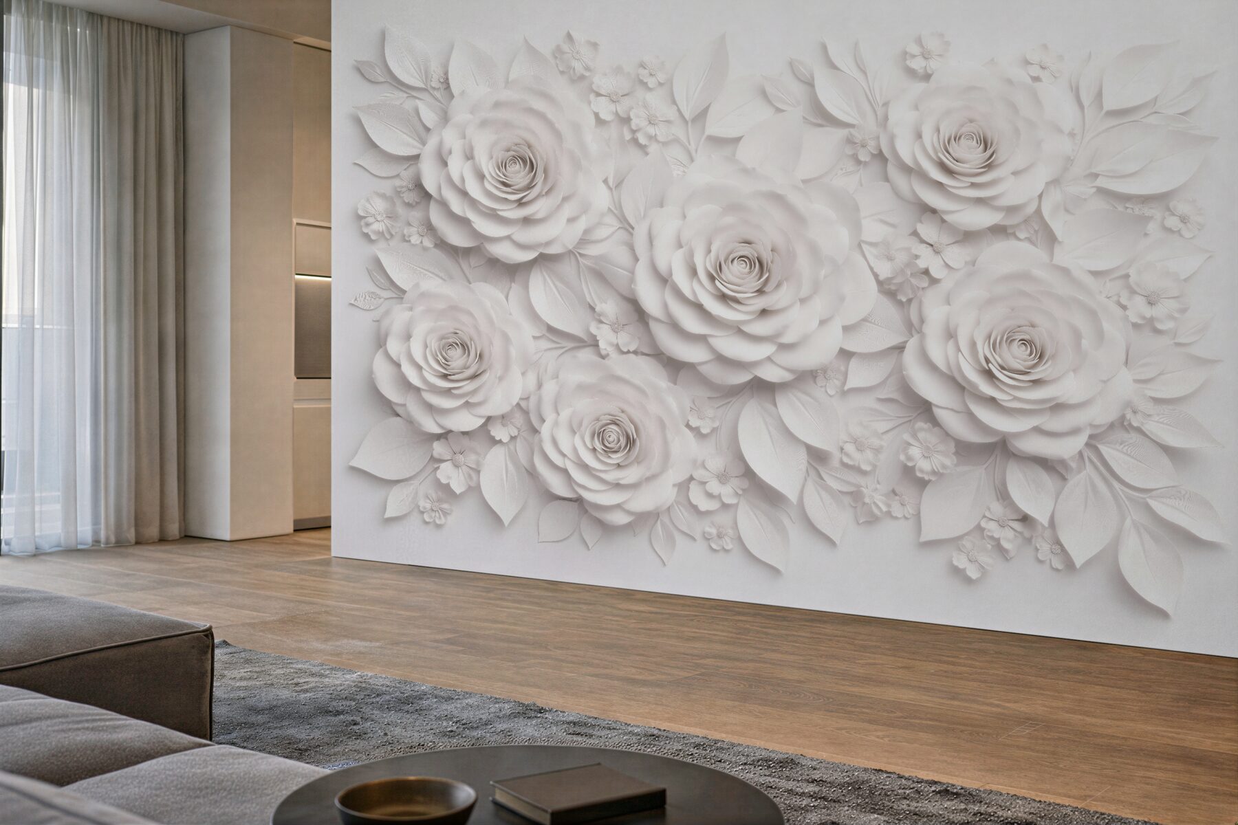 Fototapeten Weiße Rosen in Papierrelief
