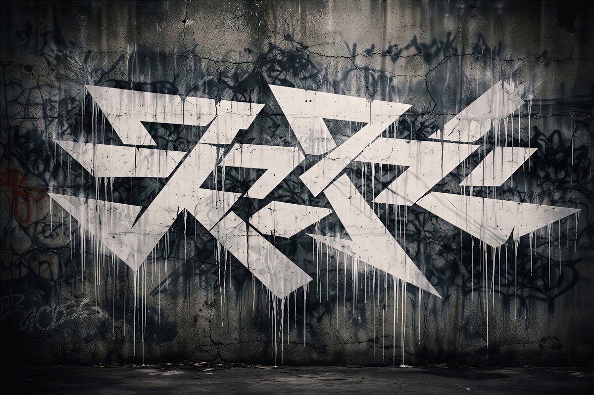 Fototapeten Geometrisches Graffiti auf Beton