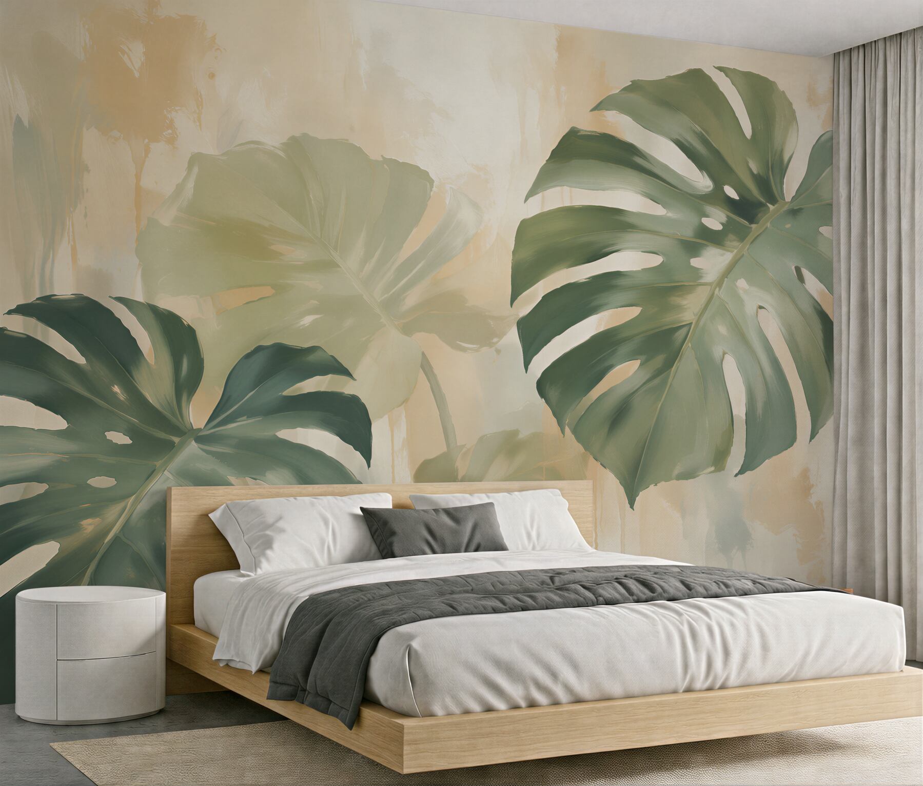Fototapeten Pastellfarbene Monstera-Blätter