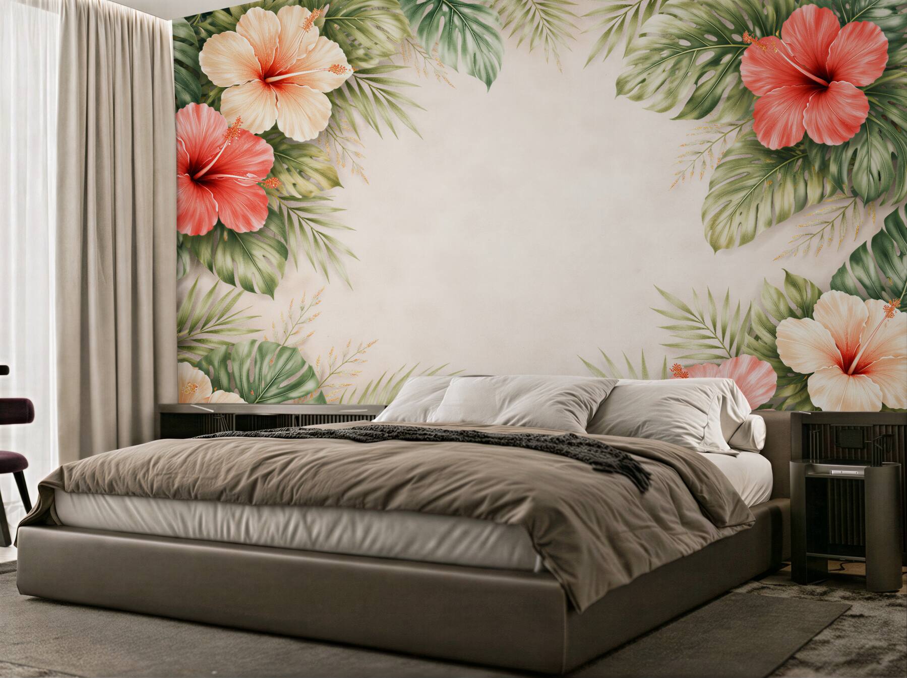 Fototapeten Tropischer Rahmen mit Hibiskusblüten