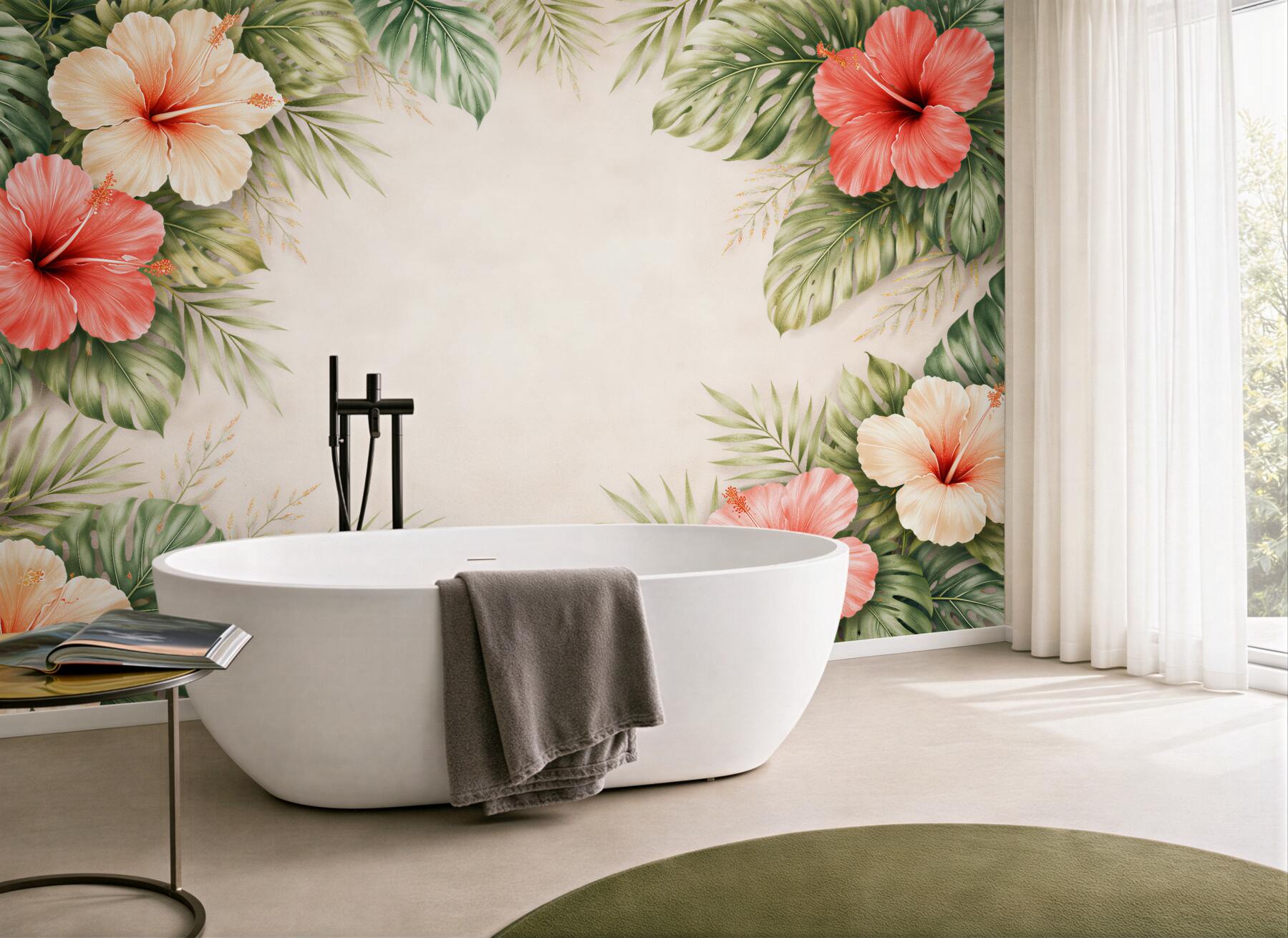 Fototapeten Tropischer Rahmen mit Hibiskusblüten