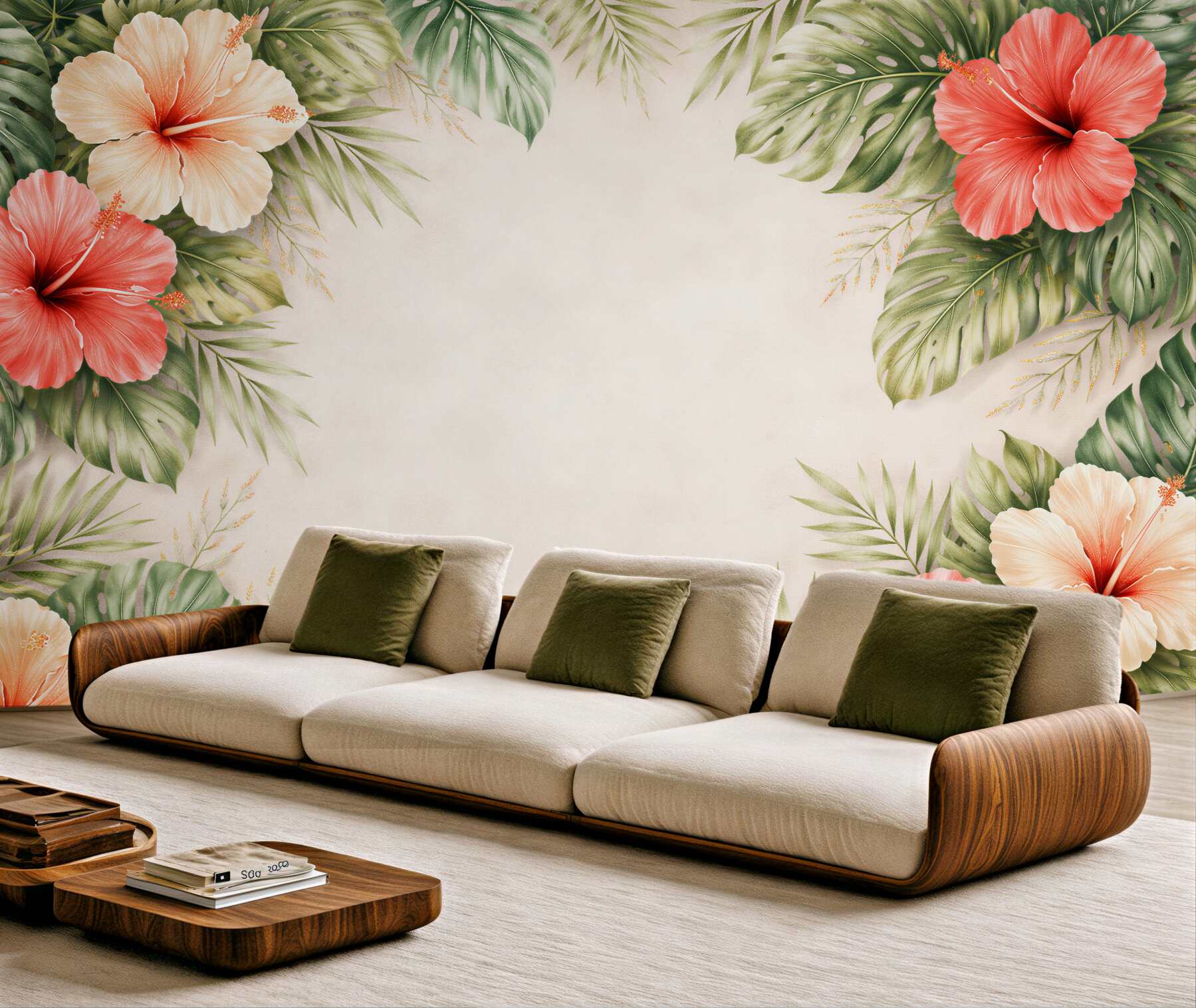 Fototapeten Tropischer Rahmen mit Hibiskusblüten