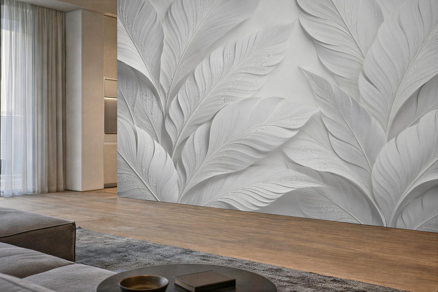 Fototapeten Weiße Blätter im eleganten Relief