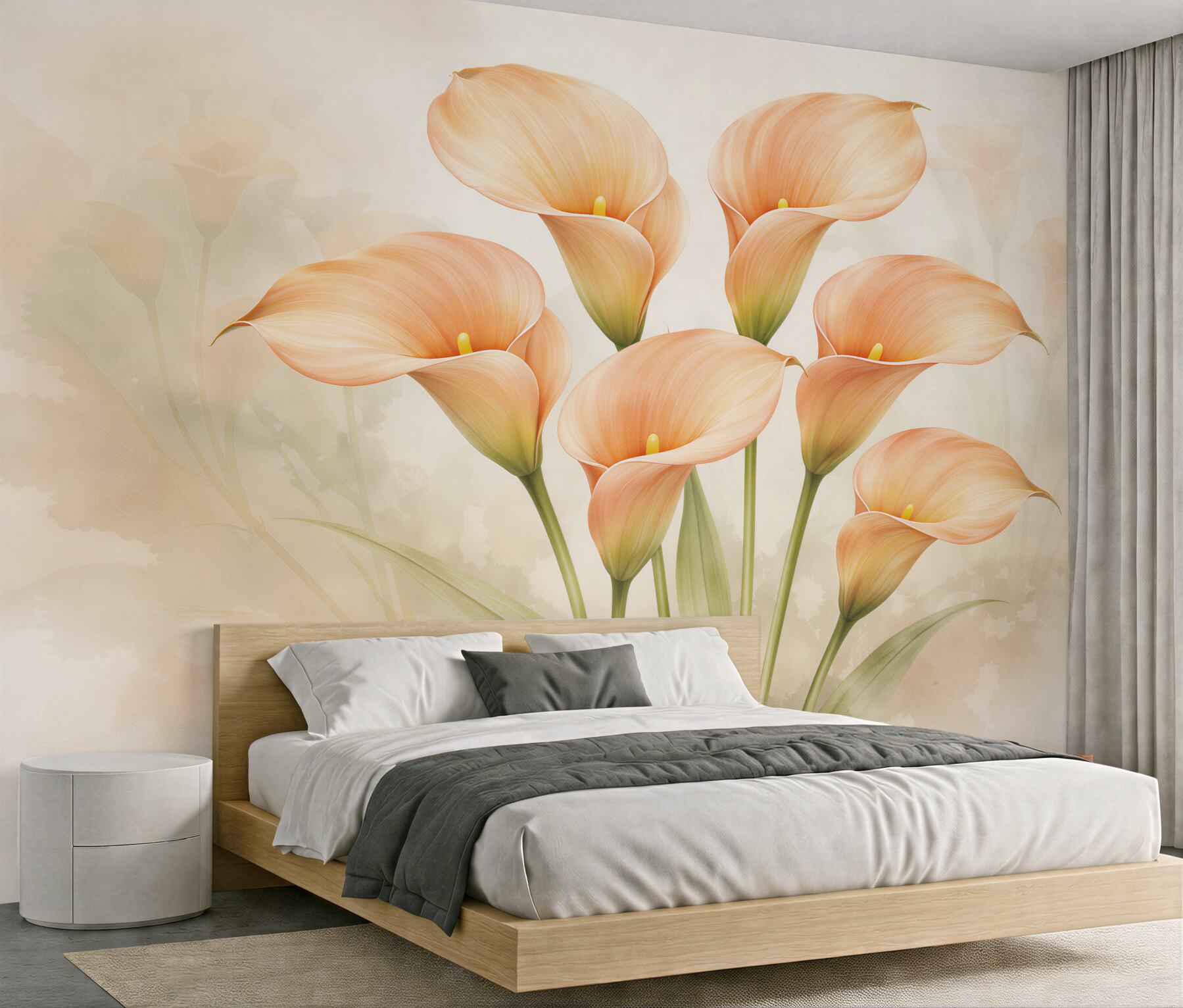 Fototapeten Aprikosenfarbene Calla-Lilien im Glanz
