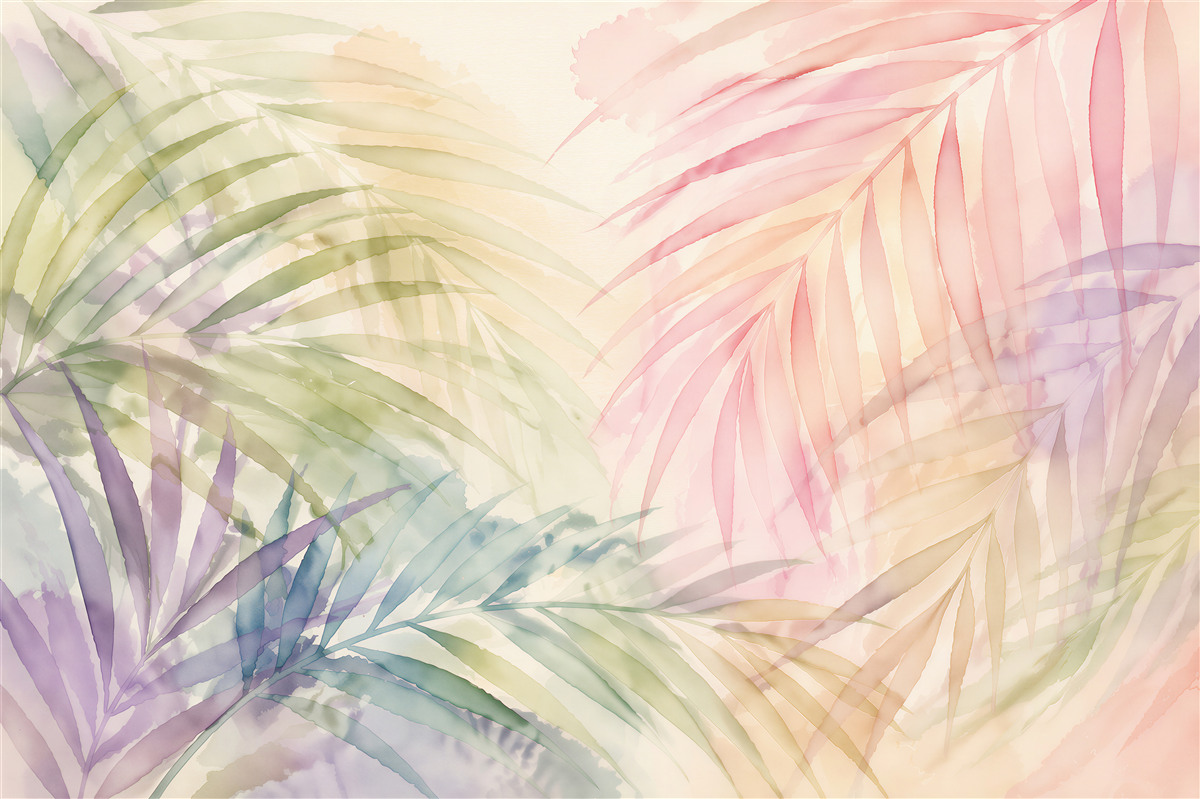 Fototapeten Pastellfarbene Palmblätter Aquarell