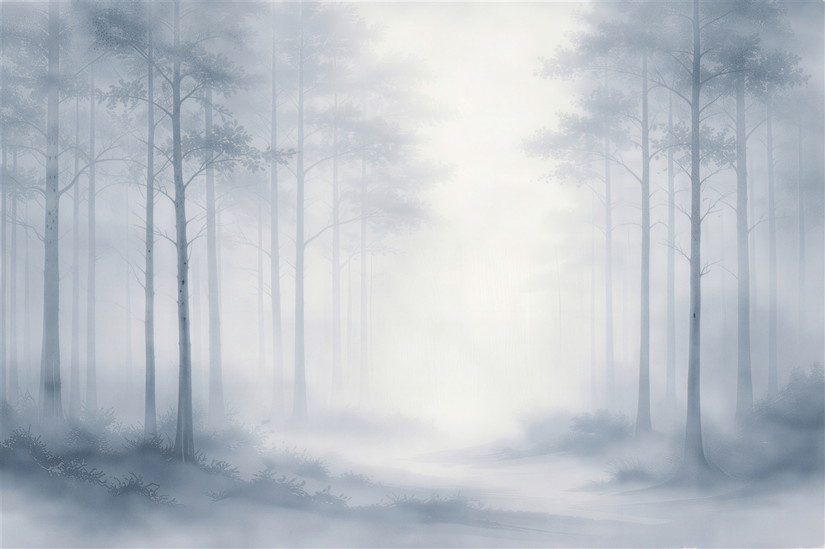 Fototapeten Blauer Wald im Nebel