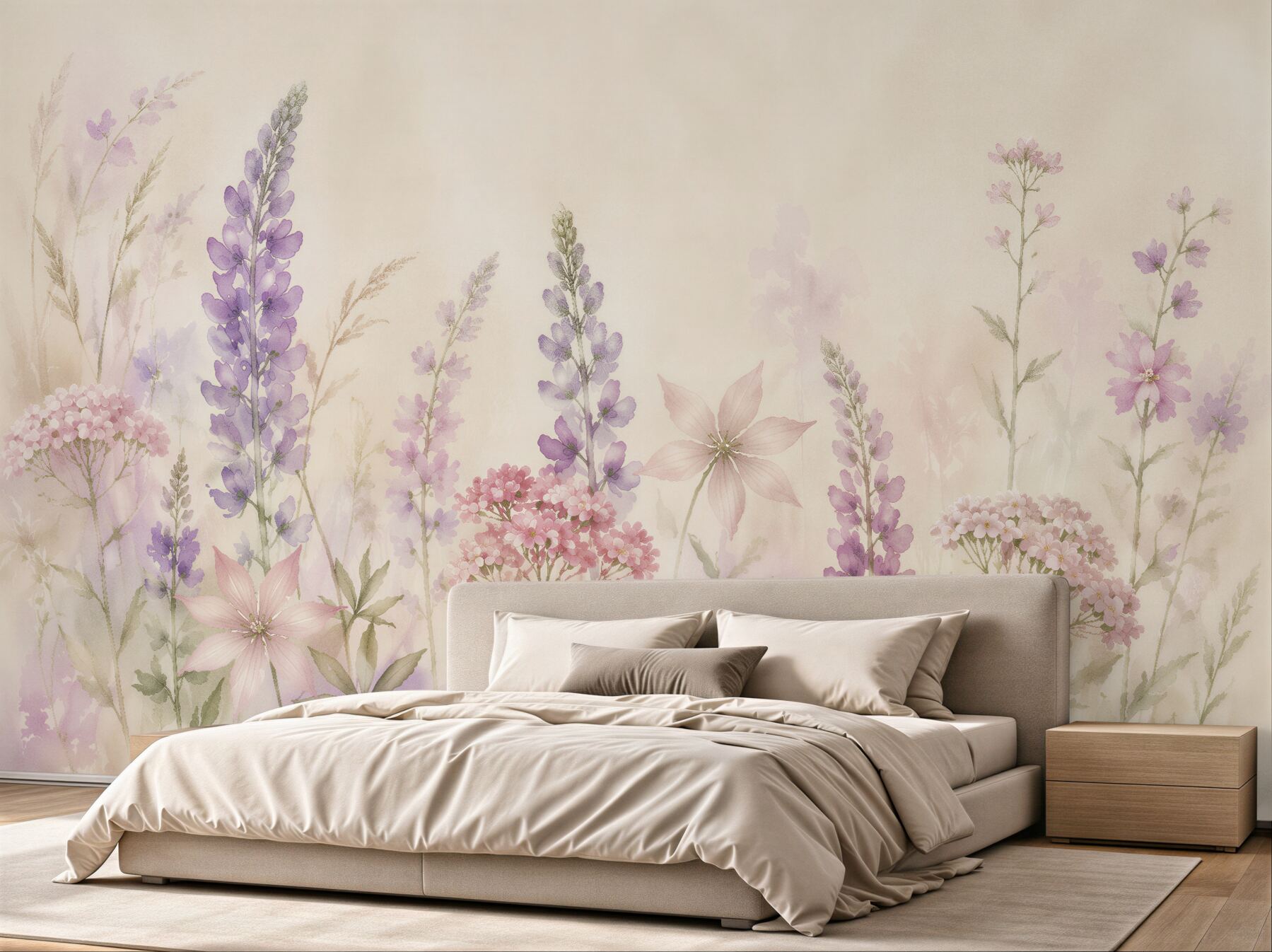 Fototapeten Pastellfarbene Blumenwiese