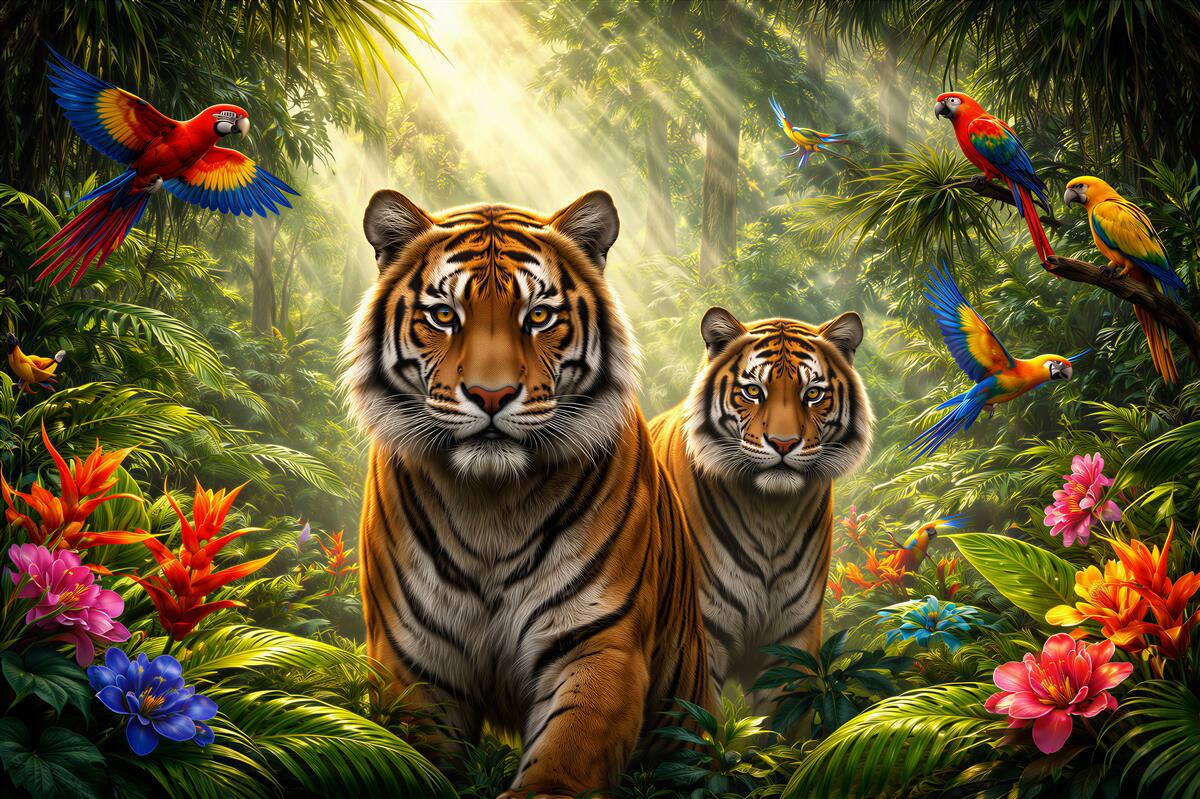 Fototapeten Tiger im tropischen Dschungel