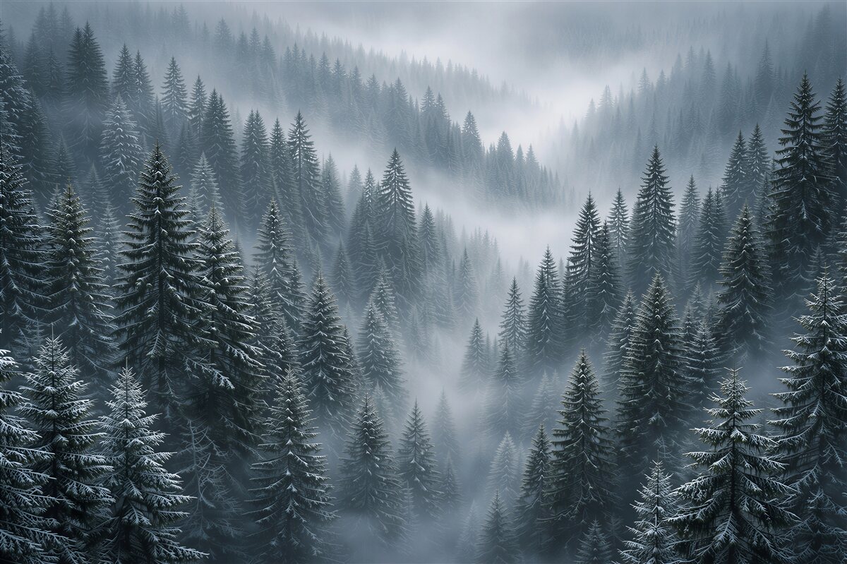 Fototapeten Winterwald im Nebel