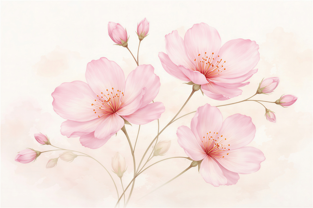 Fototapeten Zarte rosa Blumen auf hellem Hintergrund