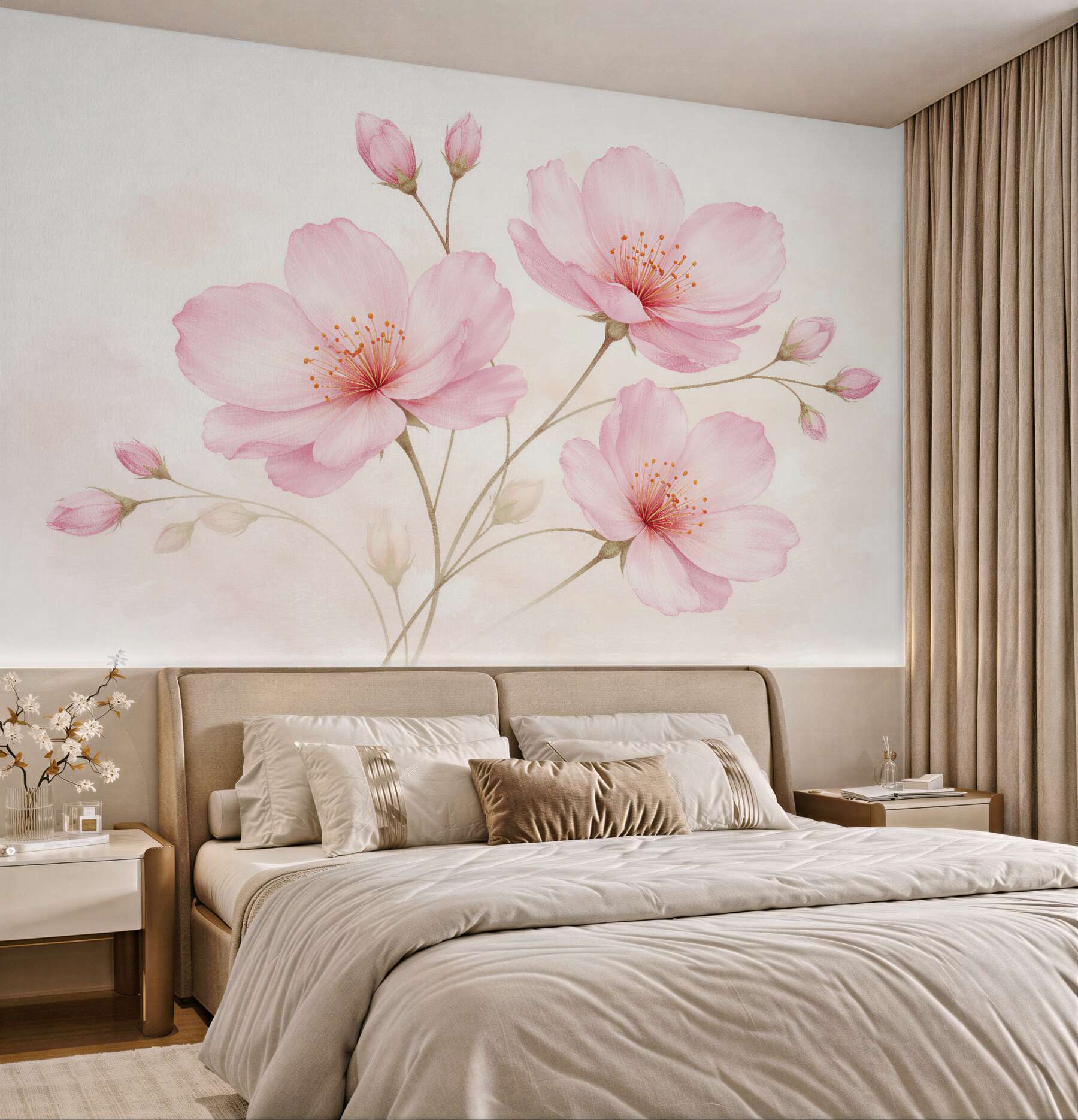 Fototapeten Zarte rosa Blumen auf hellem Hintergrund