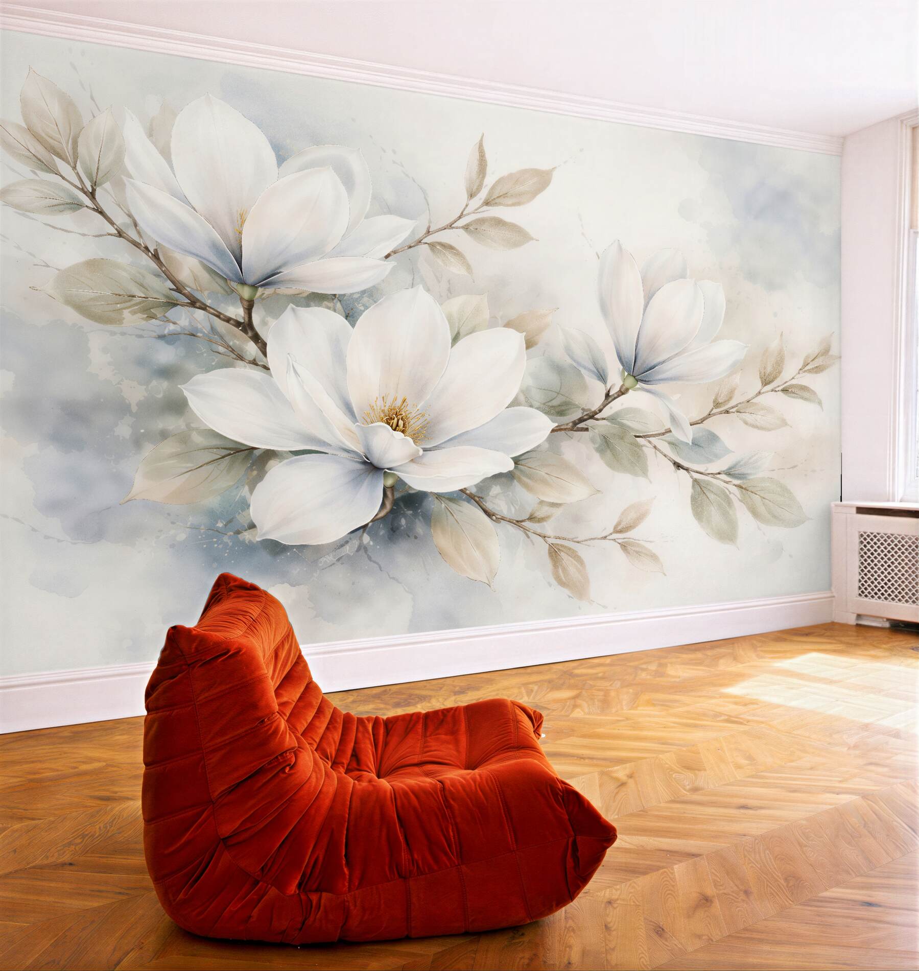 Fototapeten Zarte Magnolien in Aquarell