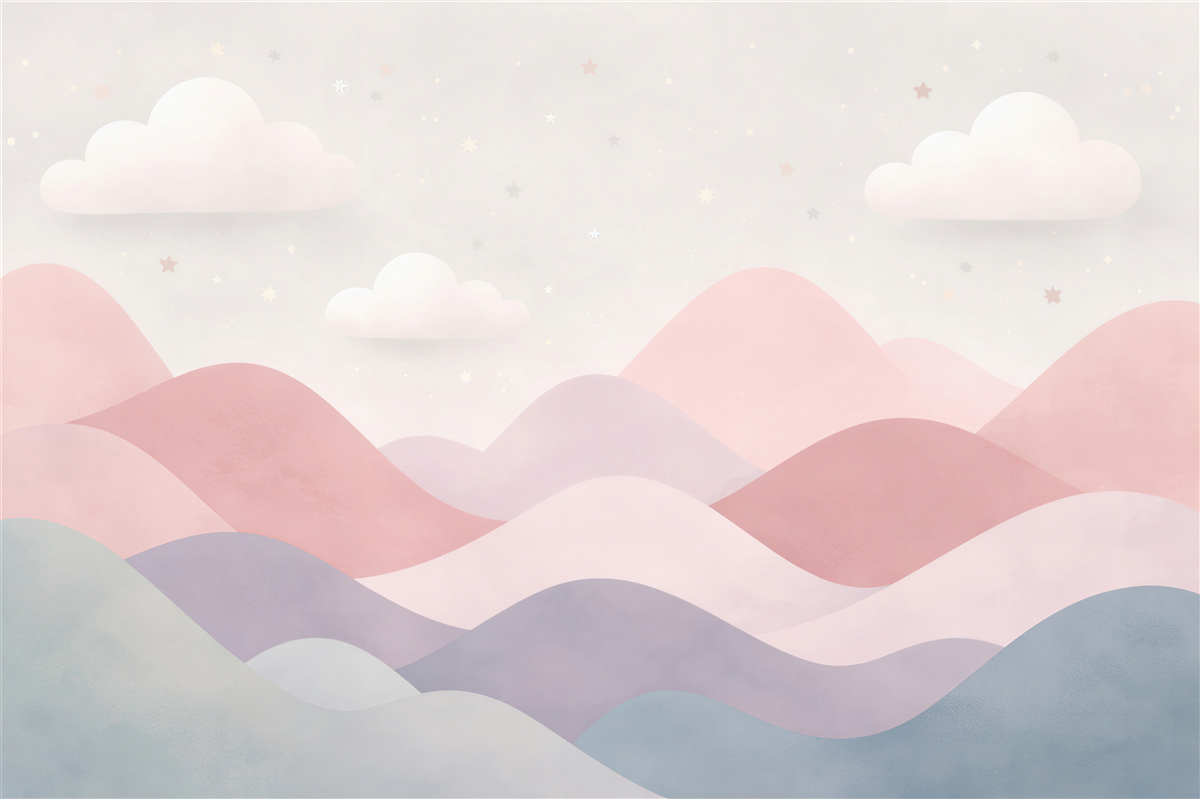 Fototapeten Pastellhügel unter kleinen Wolken