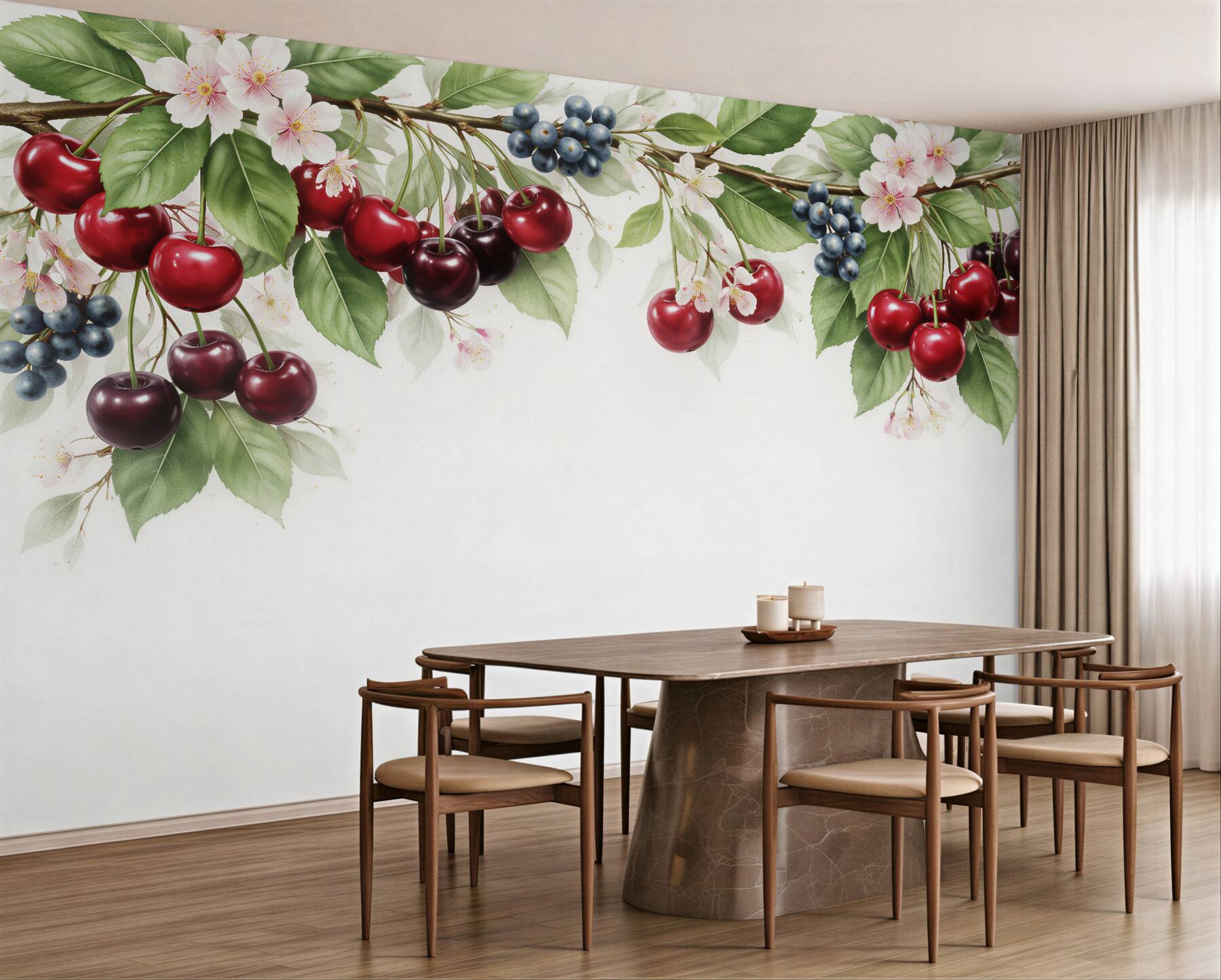 Fototapeten Kirschen und Beeren in Blüten