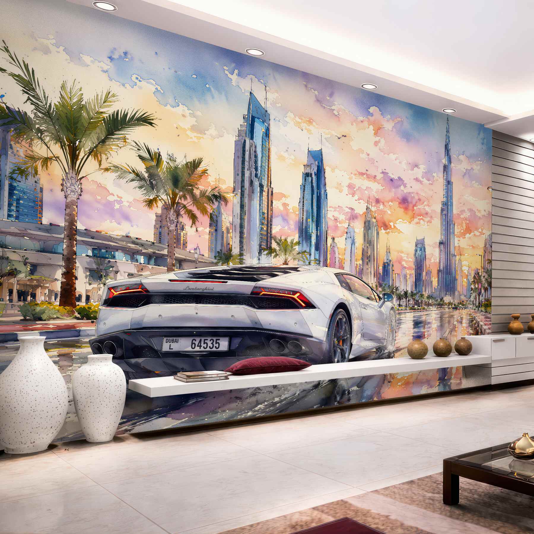Fototapeten Sportwagen unter dem Himmel von Dubai