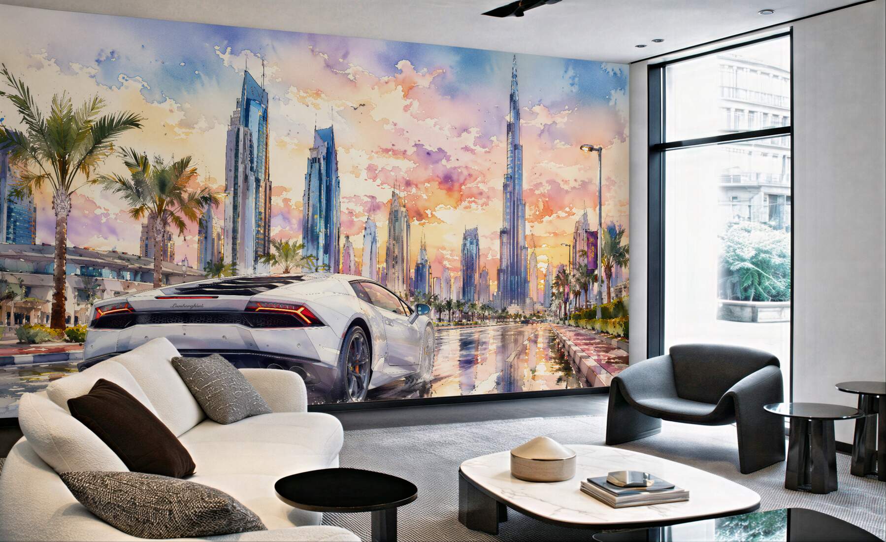 Fototapeten Sportwagen unter dem Himmel von Dubai