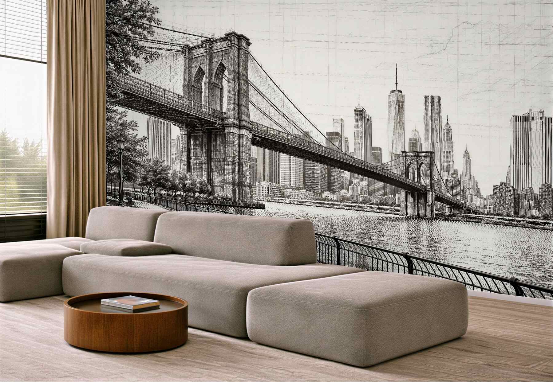 Fototapeten Skizze der Brooklyn Bridge in Manhattan