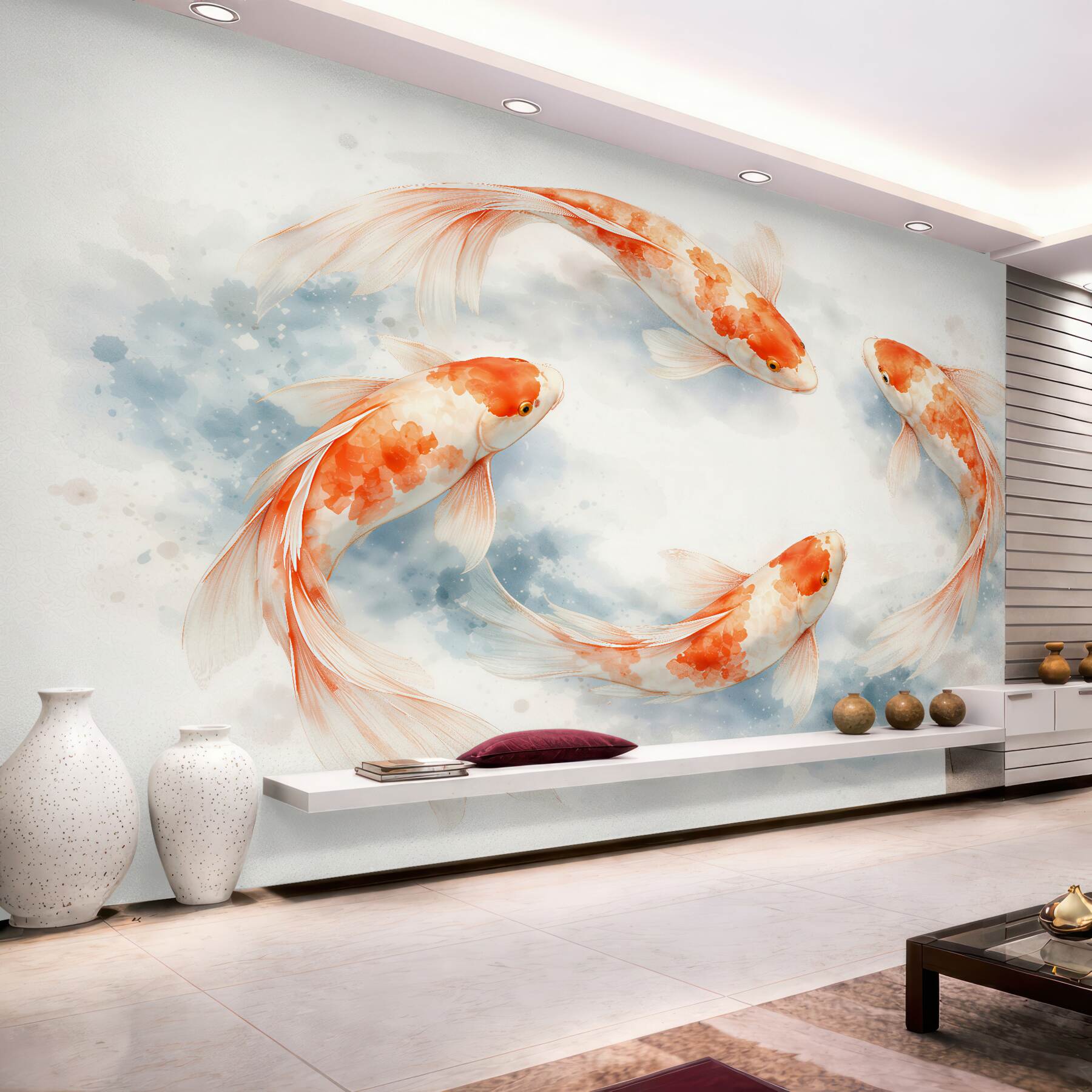 Fototapeten Koi im Aquarelltanz