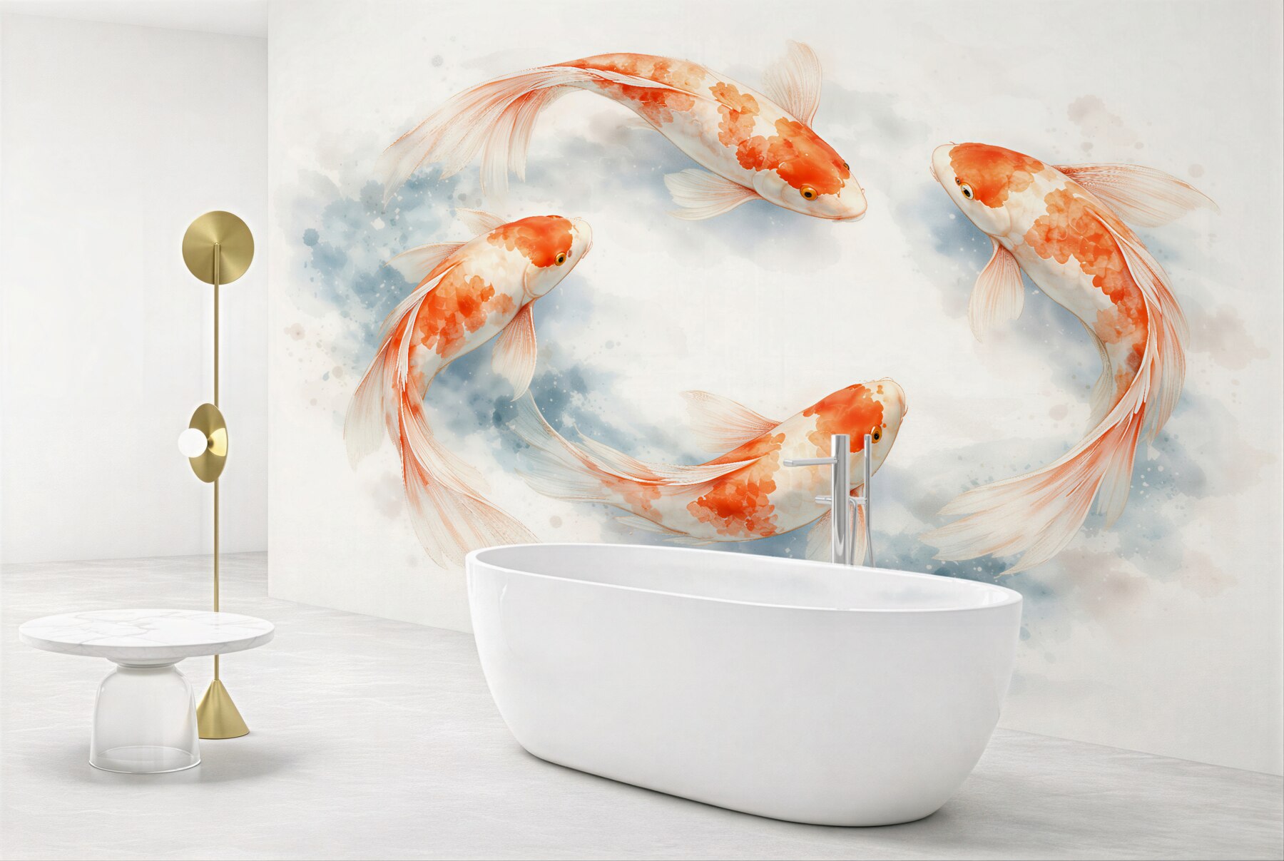 Fototapeten Koi im Aquarelltanz