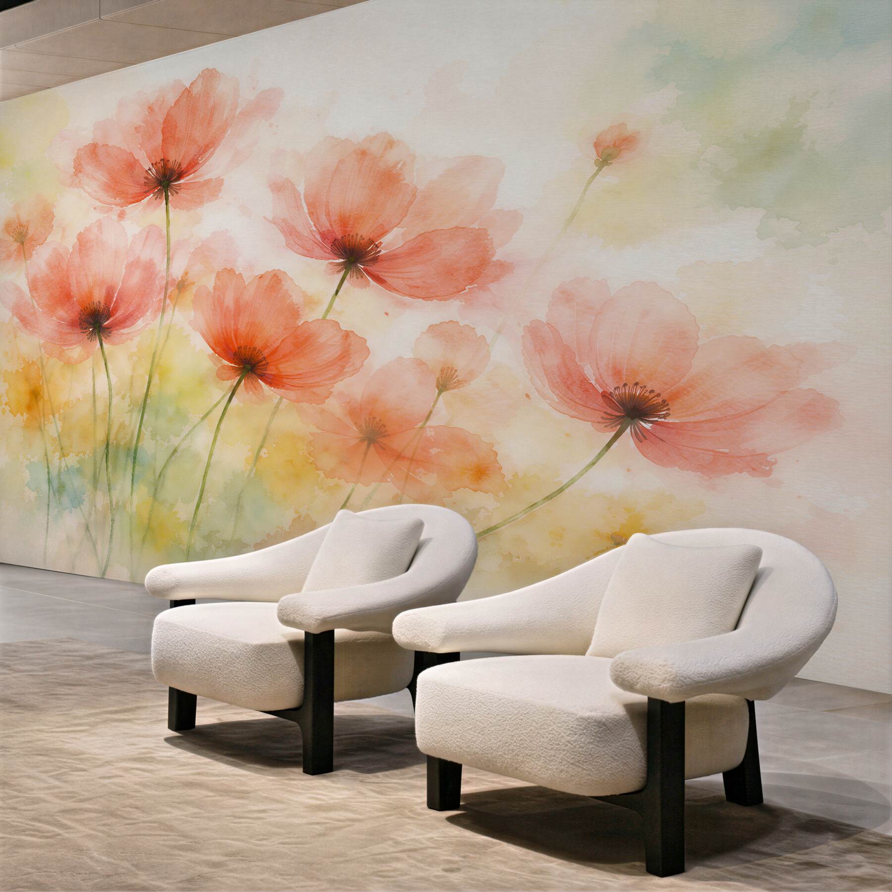 Fototapeten Aquarellmohn im Morgengrauen