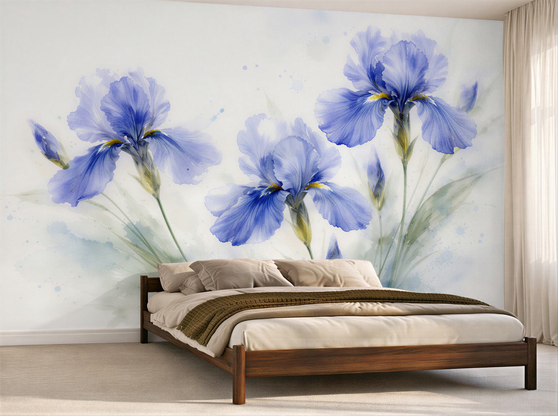 Fototapeten Blaue Iris in Aquarell