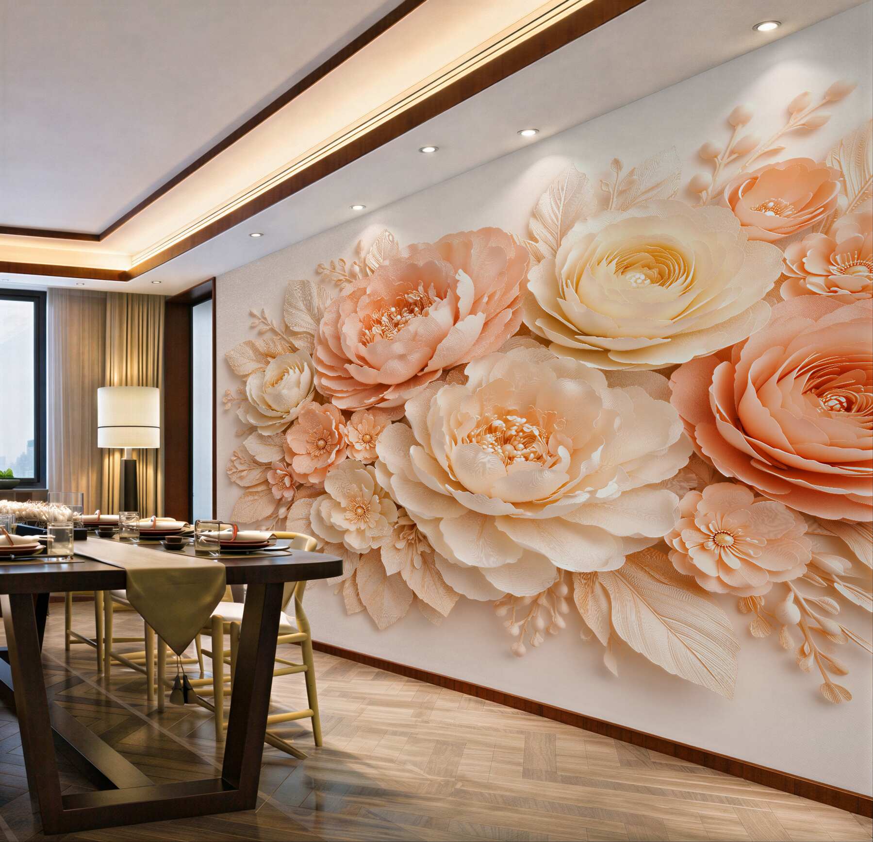 Fototapeten Puderzarte Blumen im eleganten Relief