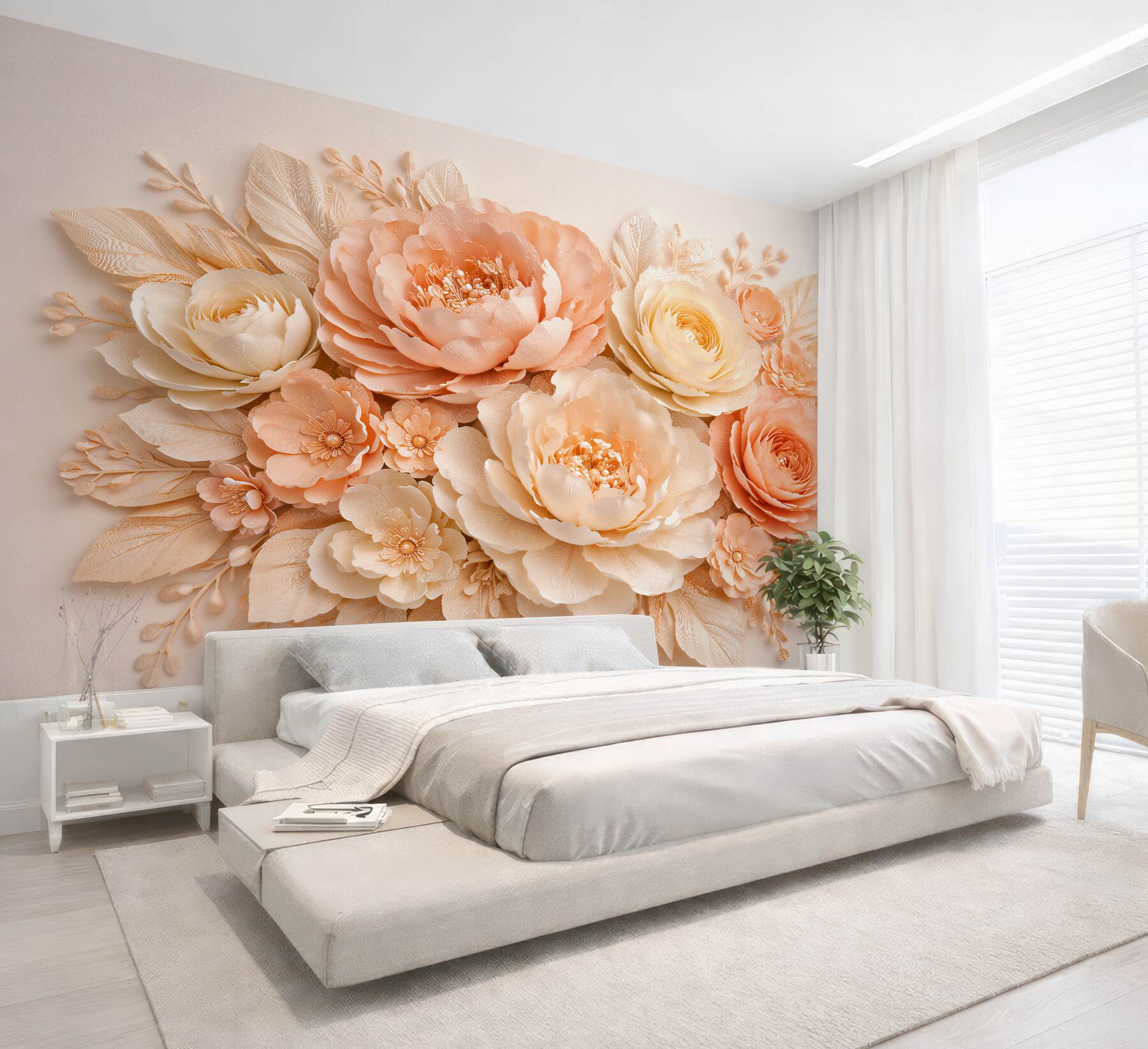 Fototapeten Puderzarte Blumen im eleganten Relief