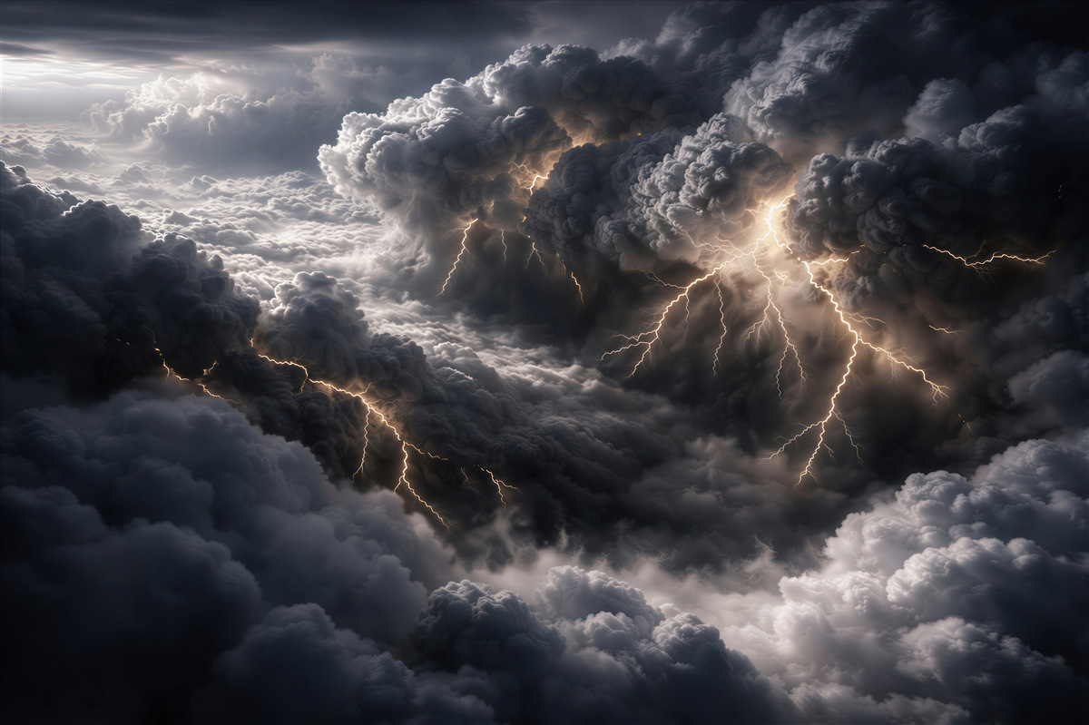 Fototapeten Sturmwolken mit Blitzen
