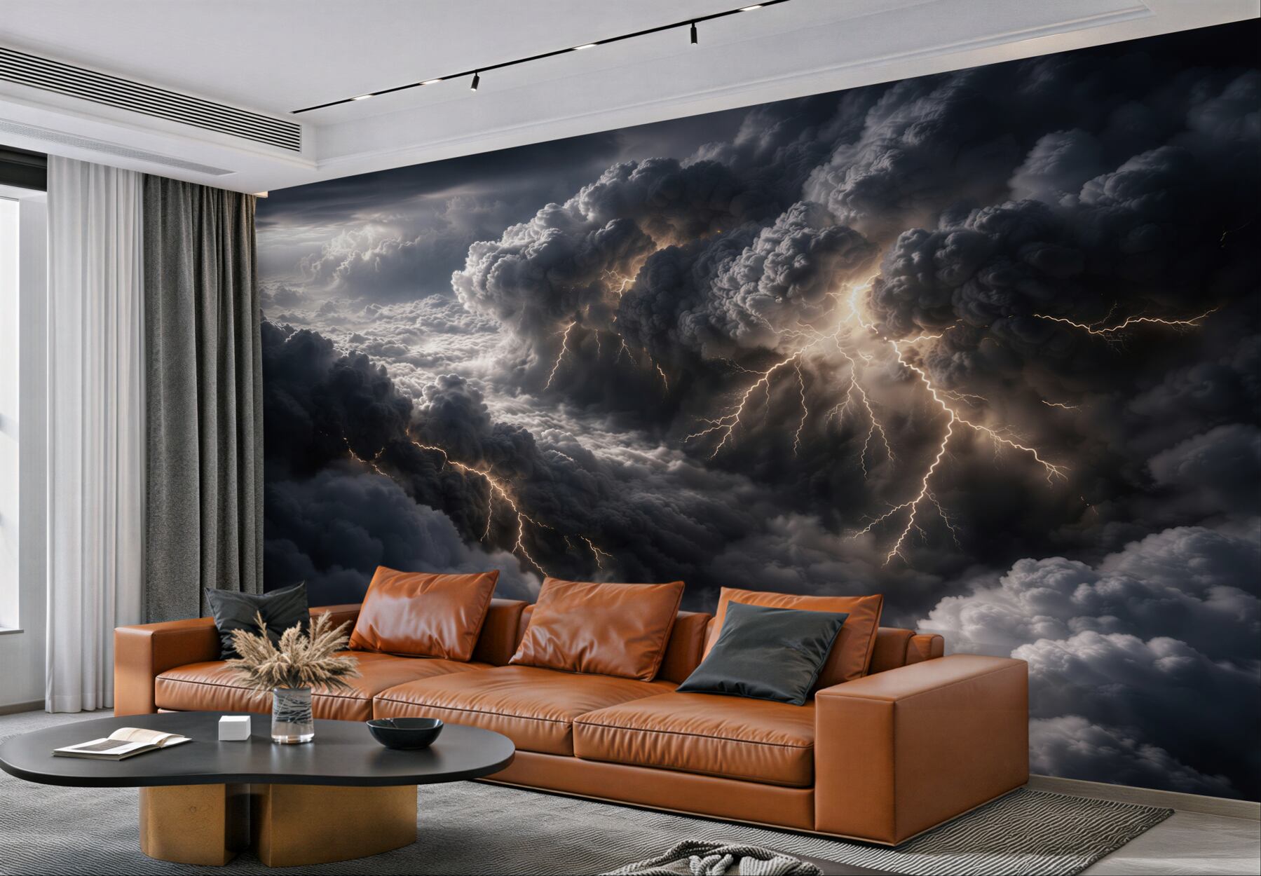Fototapeten Sturmwolken mit Blitzen