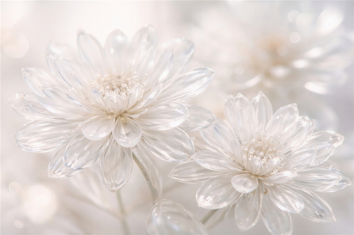 Fototapeten Gläserne Blumen im perligen Glanz