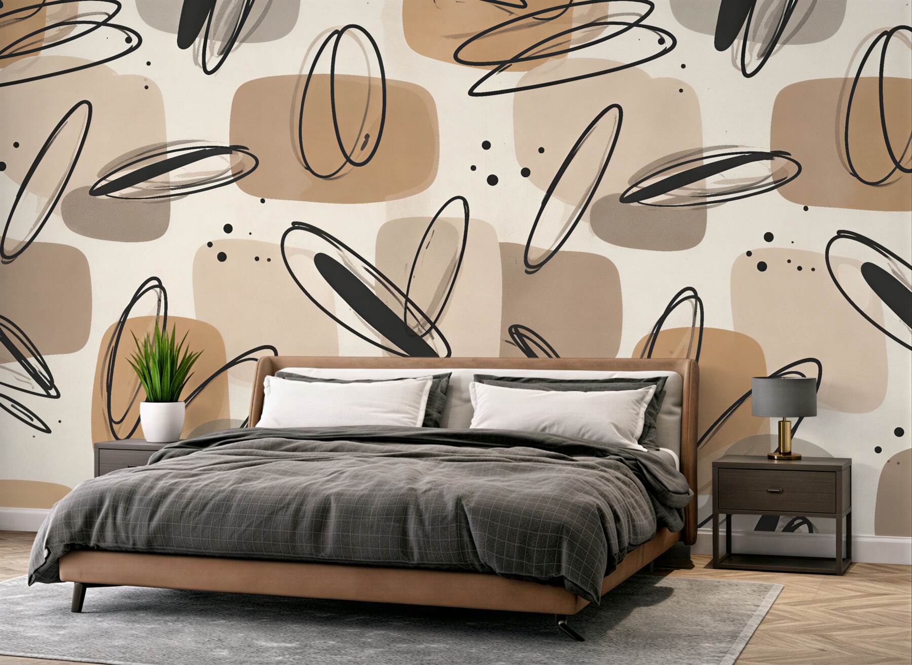 Fototapeten Beige Abstraktion mit geometrischer Linie