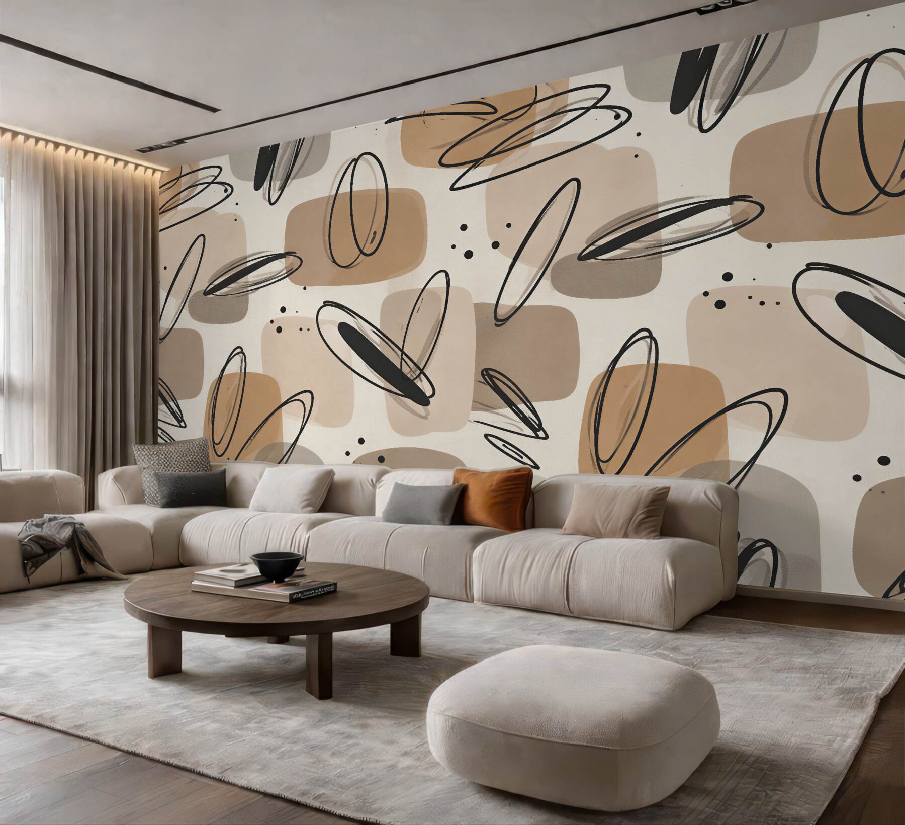 Fototapeten Beige Abstraktion mit geometrischer Linie