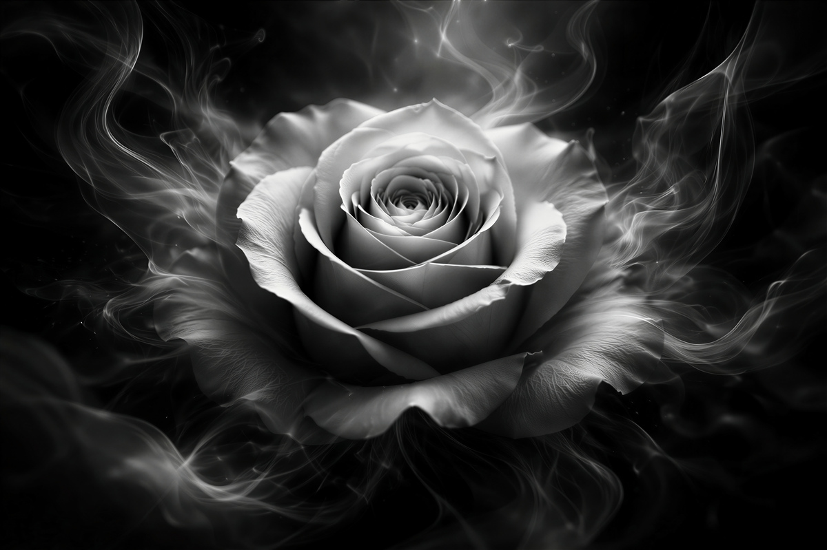Fototapeten Rauchige Rose in Schwarz