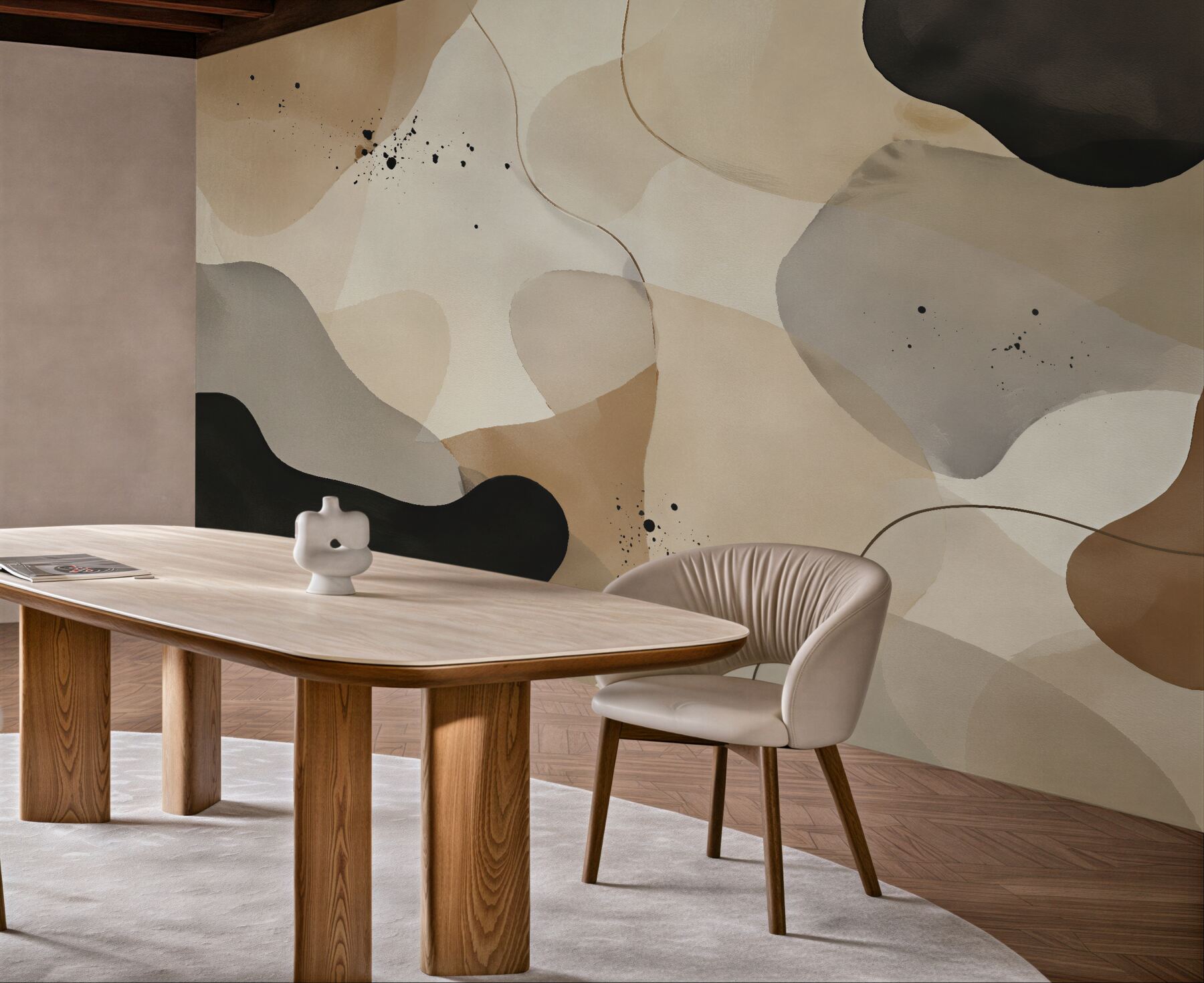 Fototapeten Beige Abstraktion mit Schwarz