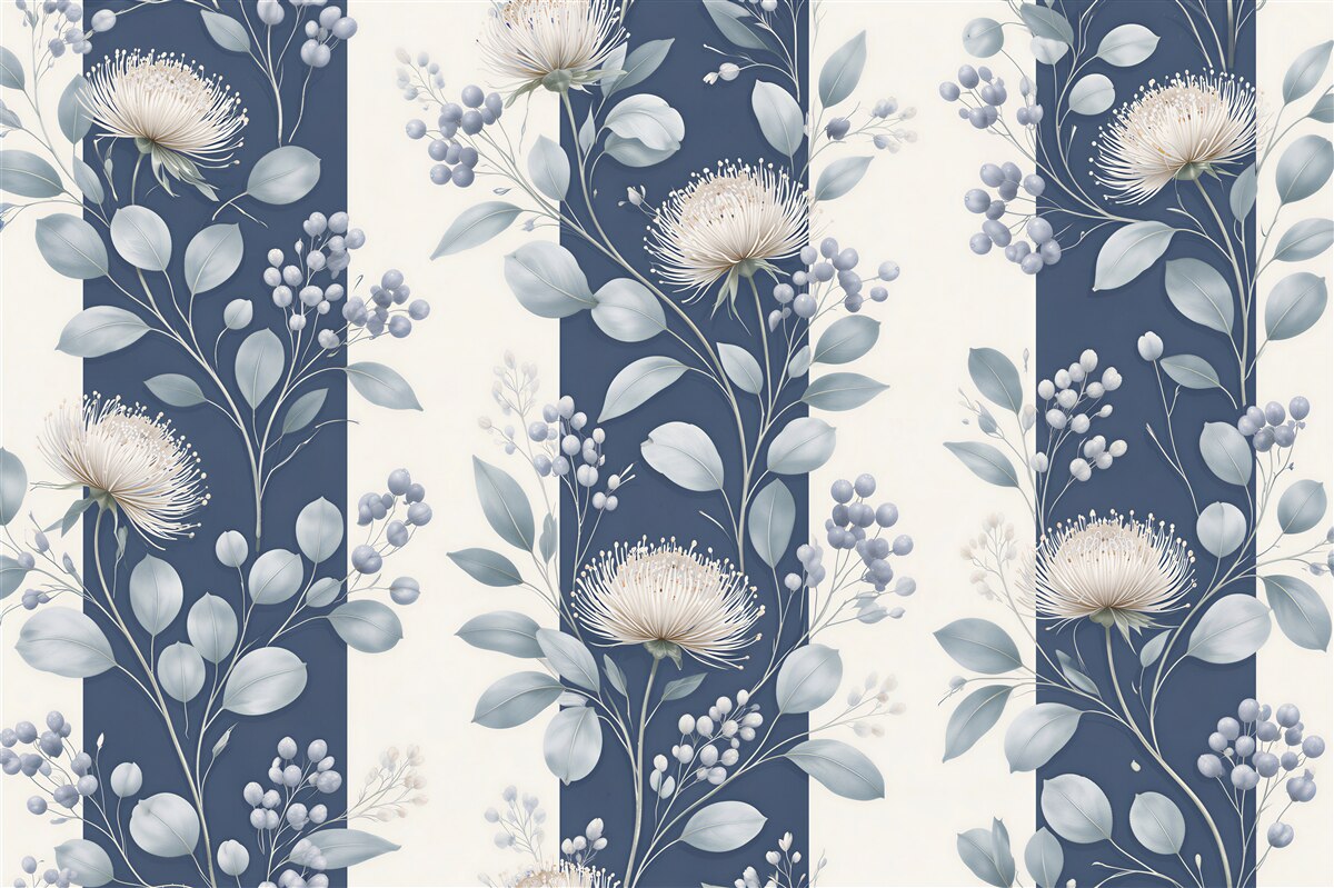 Fototapeten Dunkelblaue Streifen mit Blumenmuster